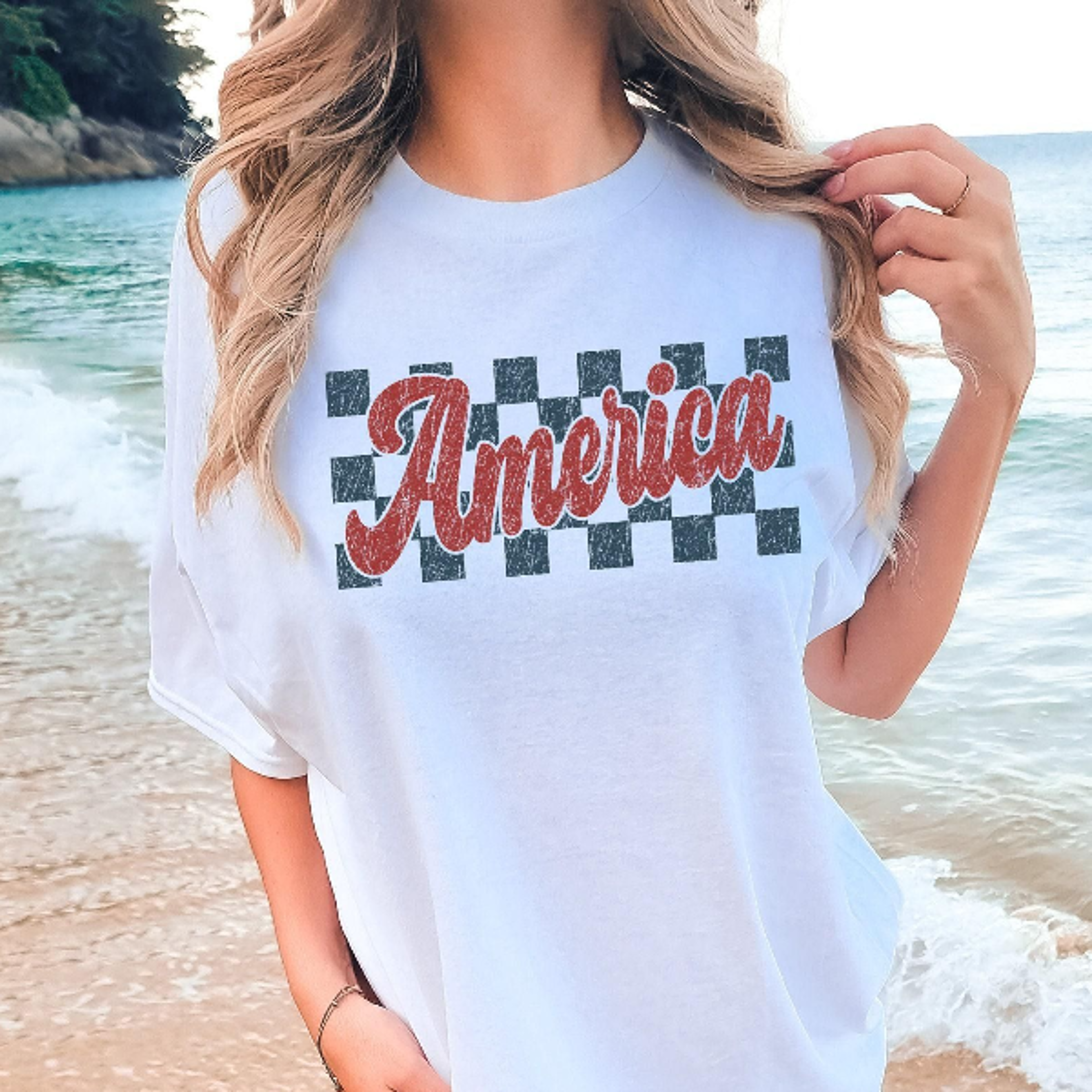 checkered retro usa patriotic 4th of july graphic shirt