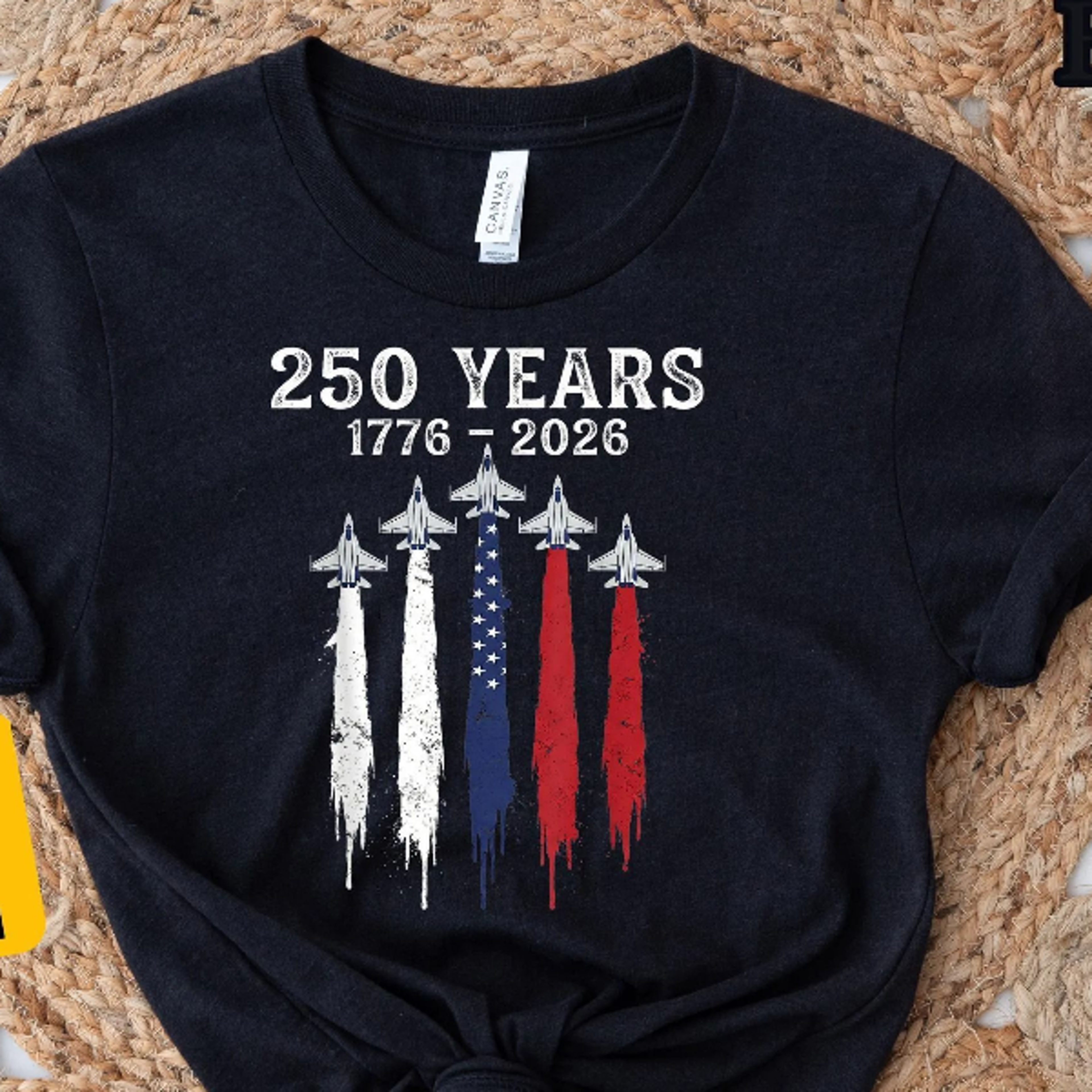 usa 250 years patriotic jet fighter 1776–2026 anniversary graphic tee