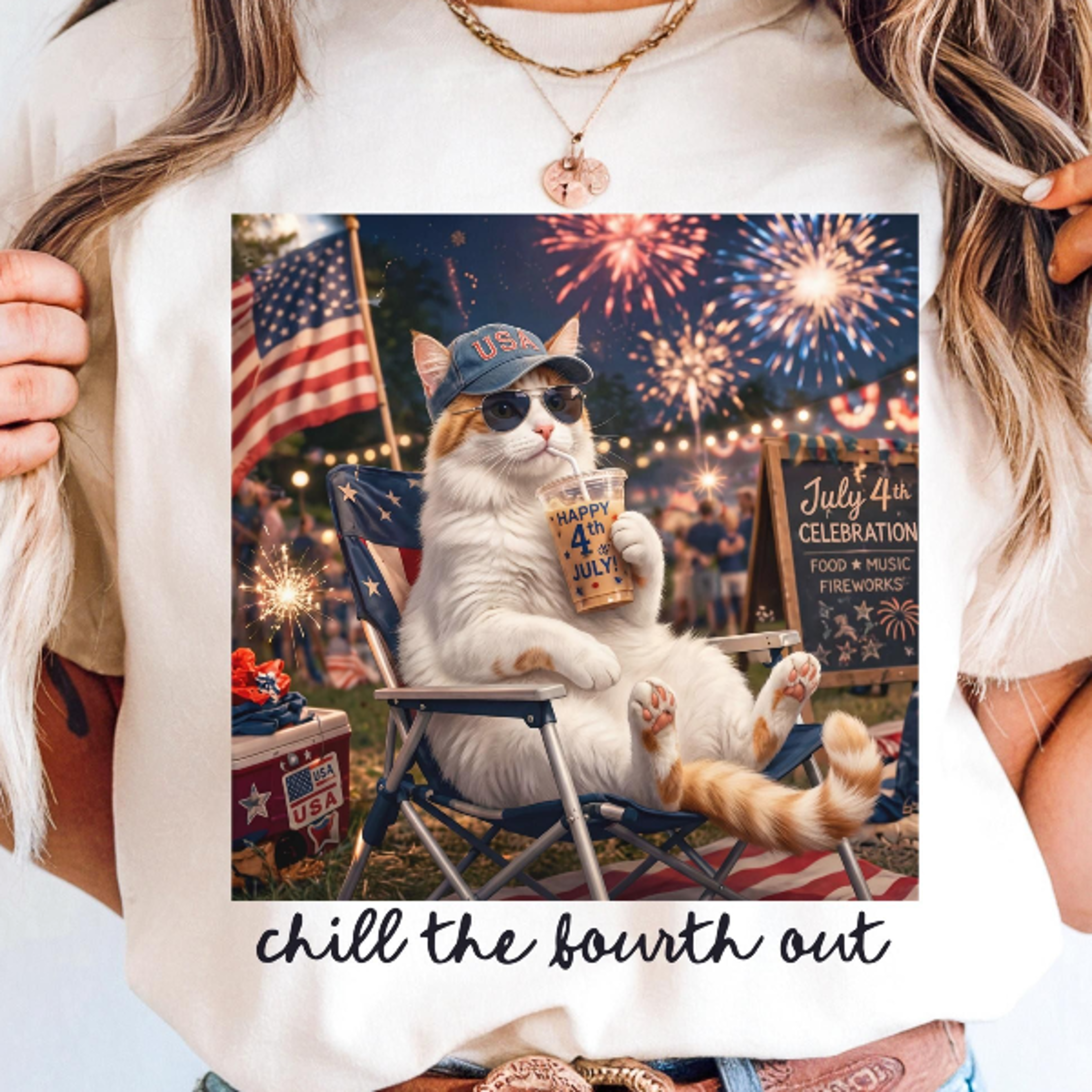 4th of july cat america shirt funny kitty patriotic iced coffee usa graphic tee