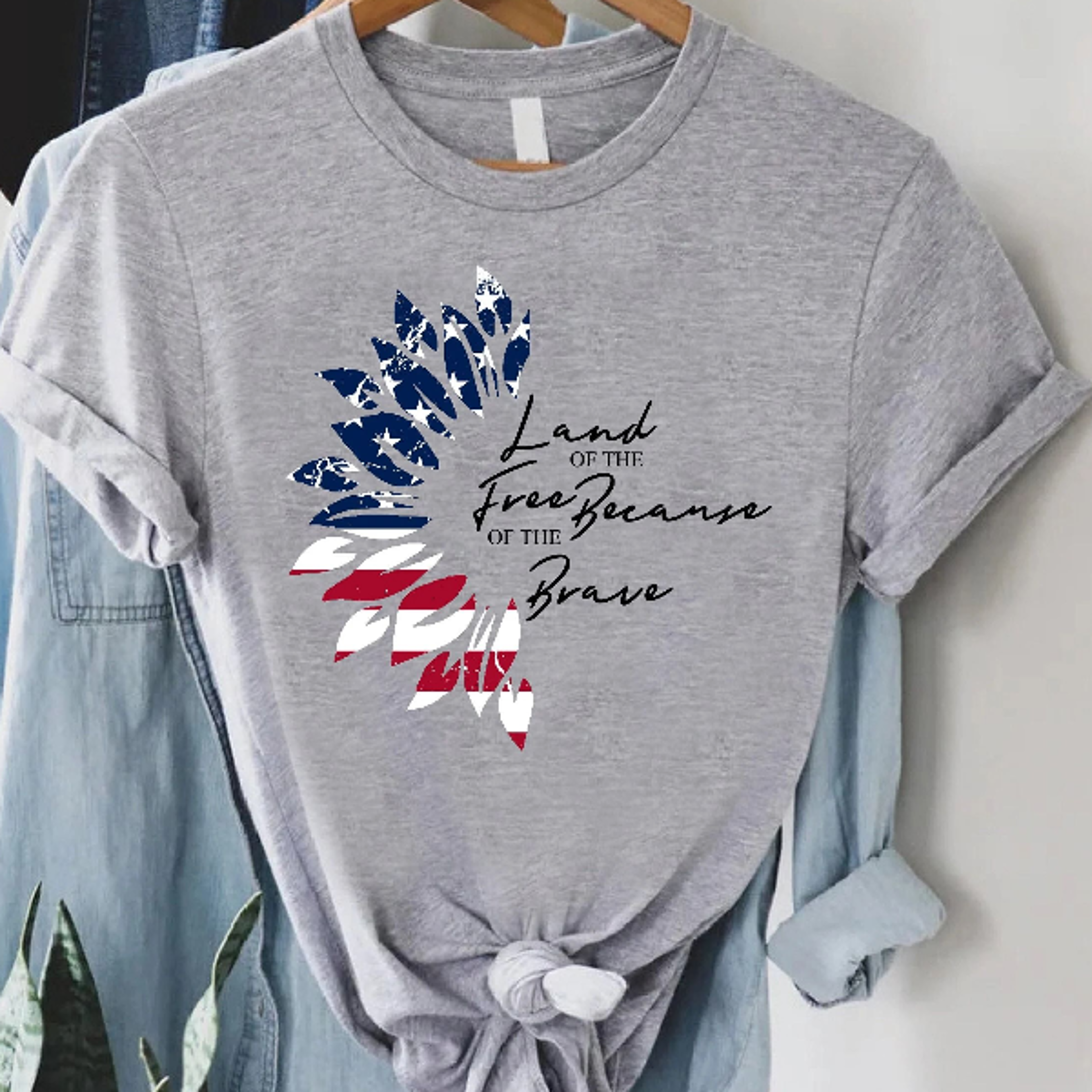 america sunflower usa flag flower patriotic 4th of july shirt for women