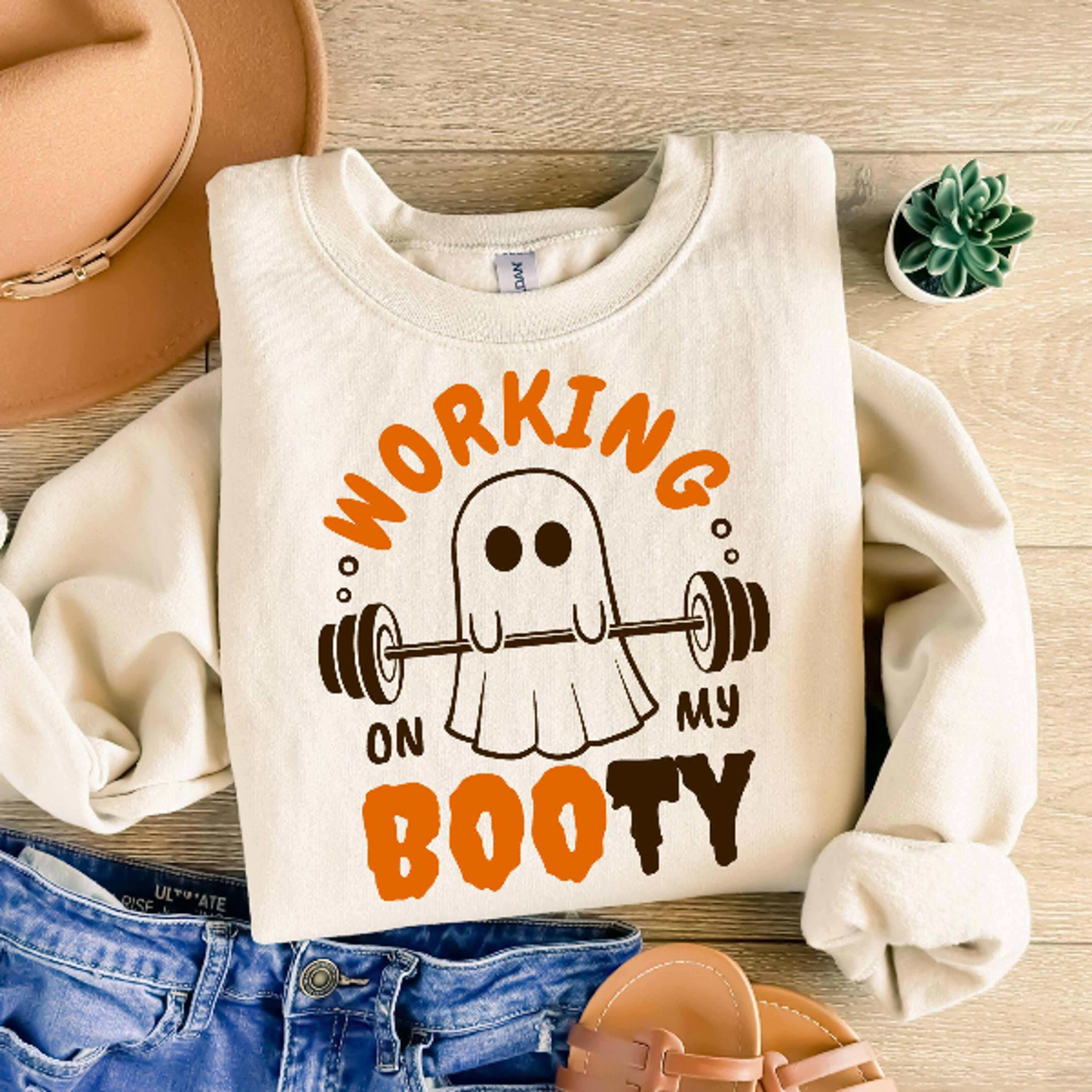 halloween ghost gym shirt working on my booty funny workout tee