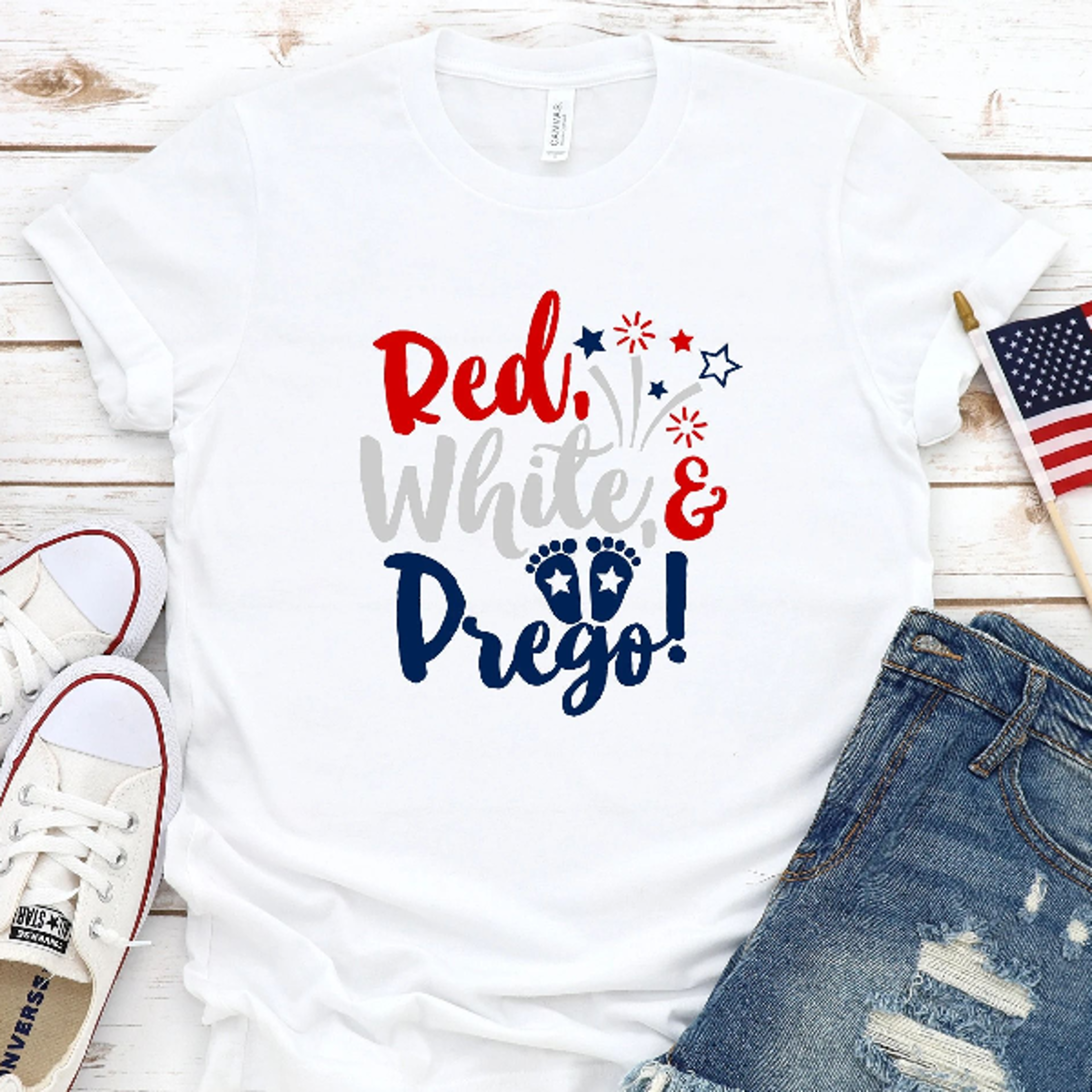 red white and prego funny 4th of july pregnancy announcement shirt
