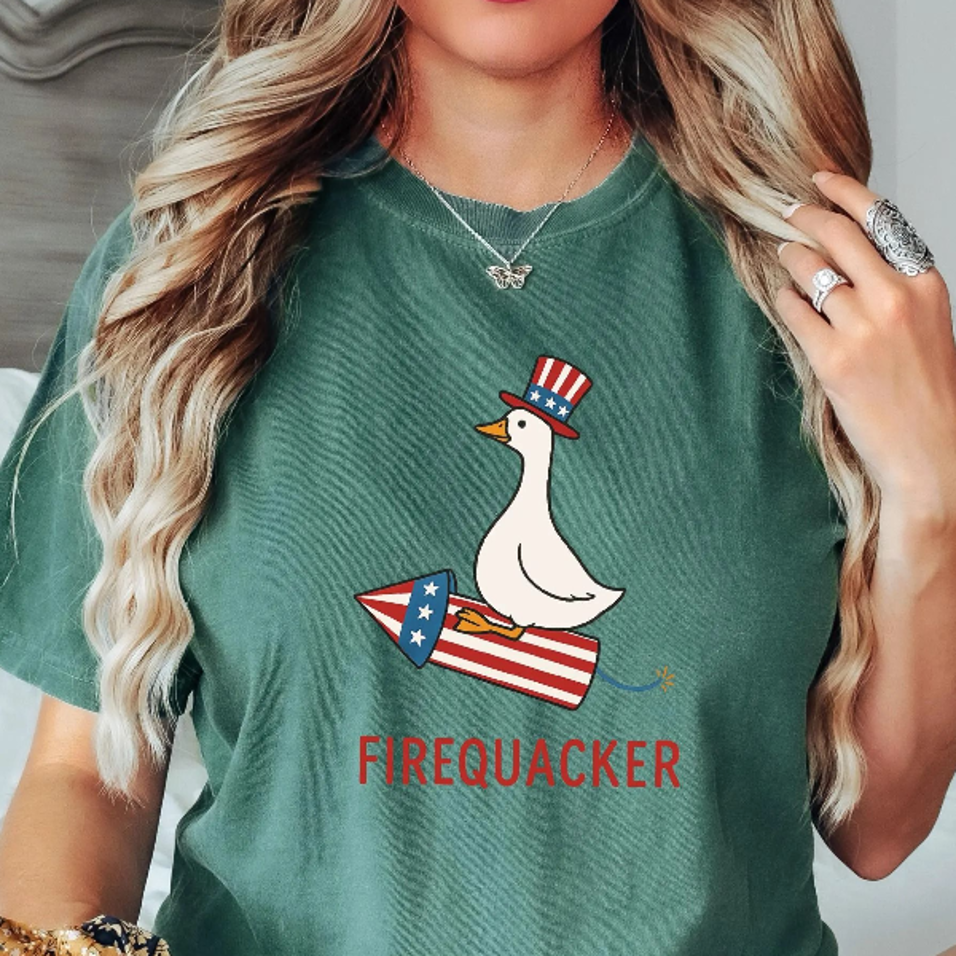 firequacker funny patriotic goose 4th of july usa graphic tee