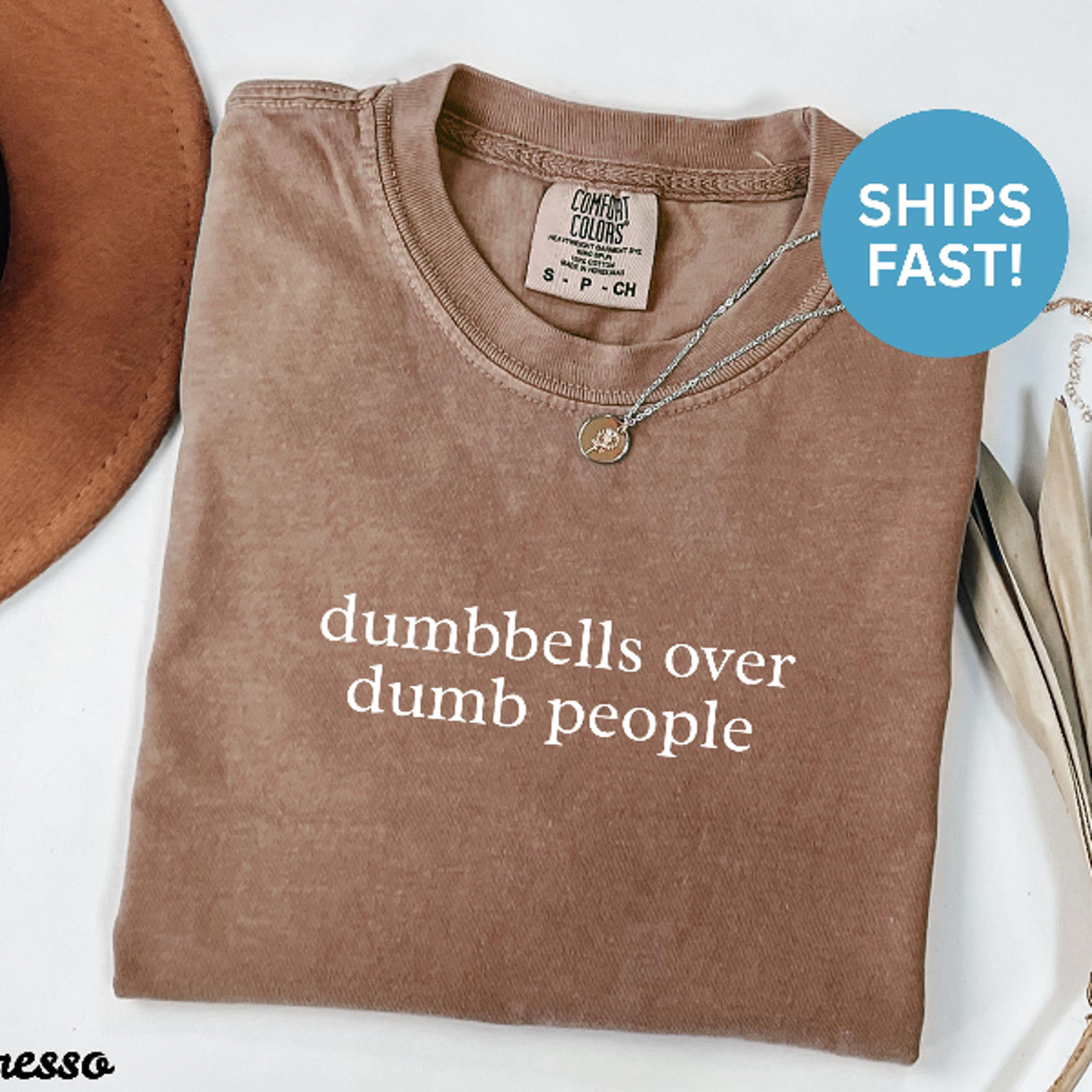 comfort colors dumbbells over dumb people shirt funny gym humor workout tee