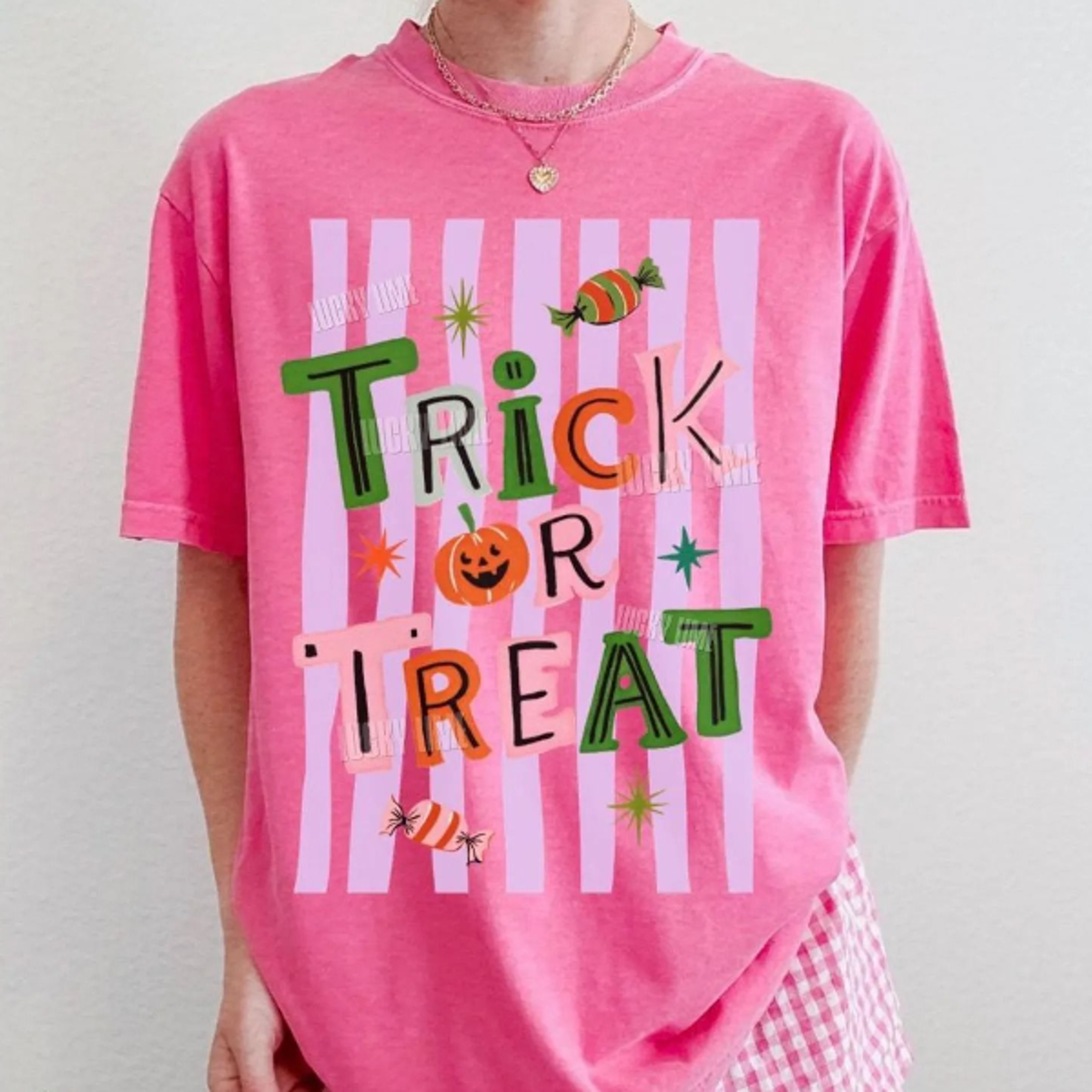 trick or treat halloween shirt cute pink spooky season tee pumpkin candy graphic fall t shirt for women