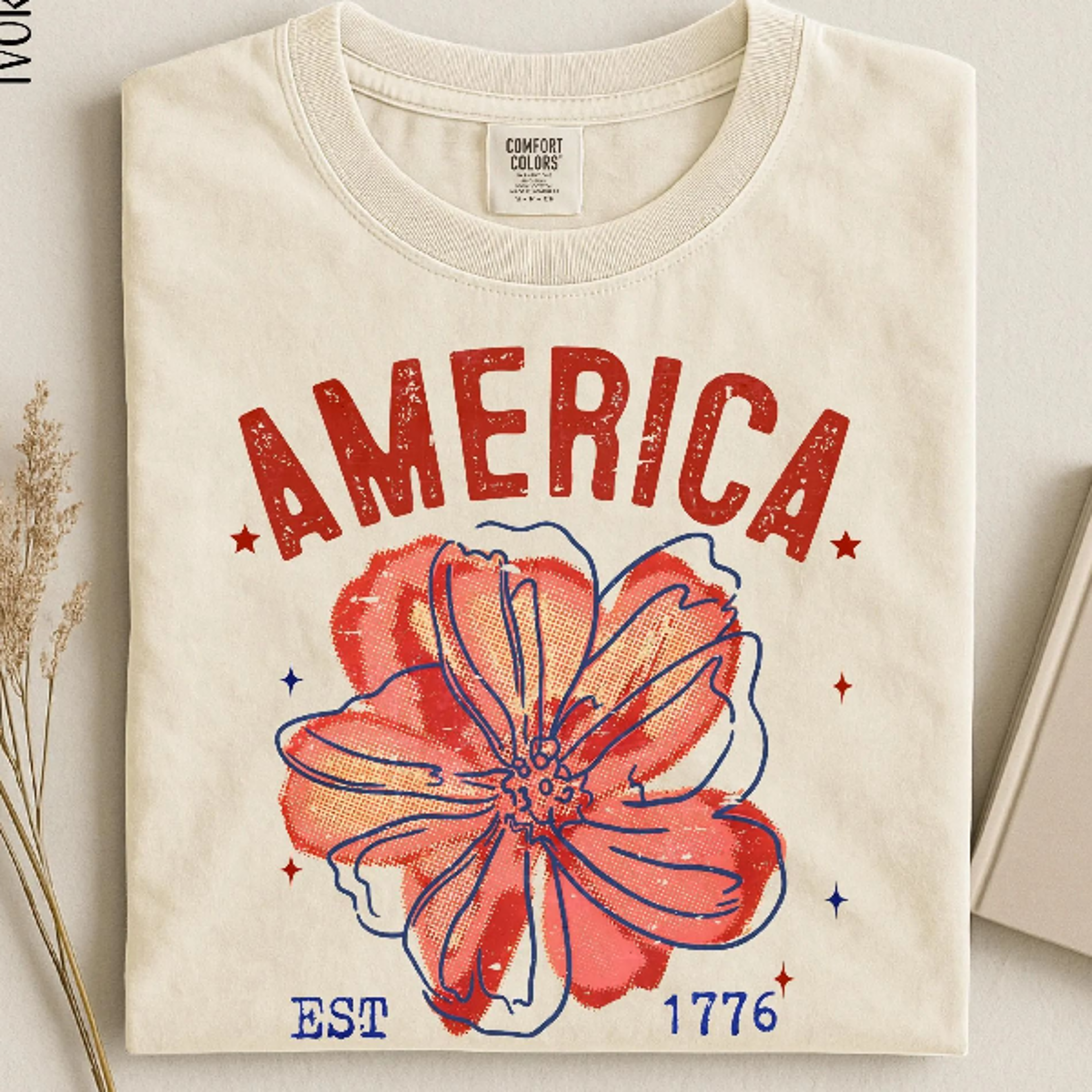 floral america est 1776 patriotic comfort colors graphic tee