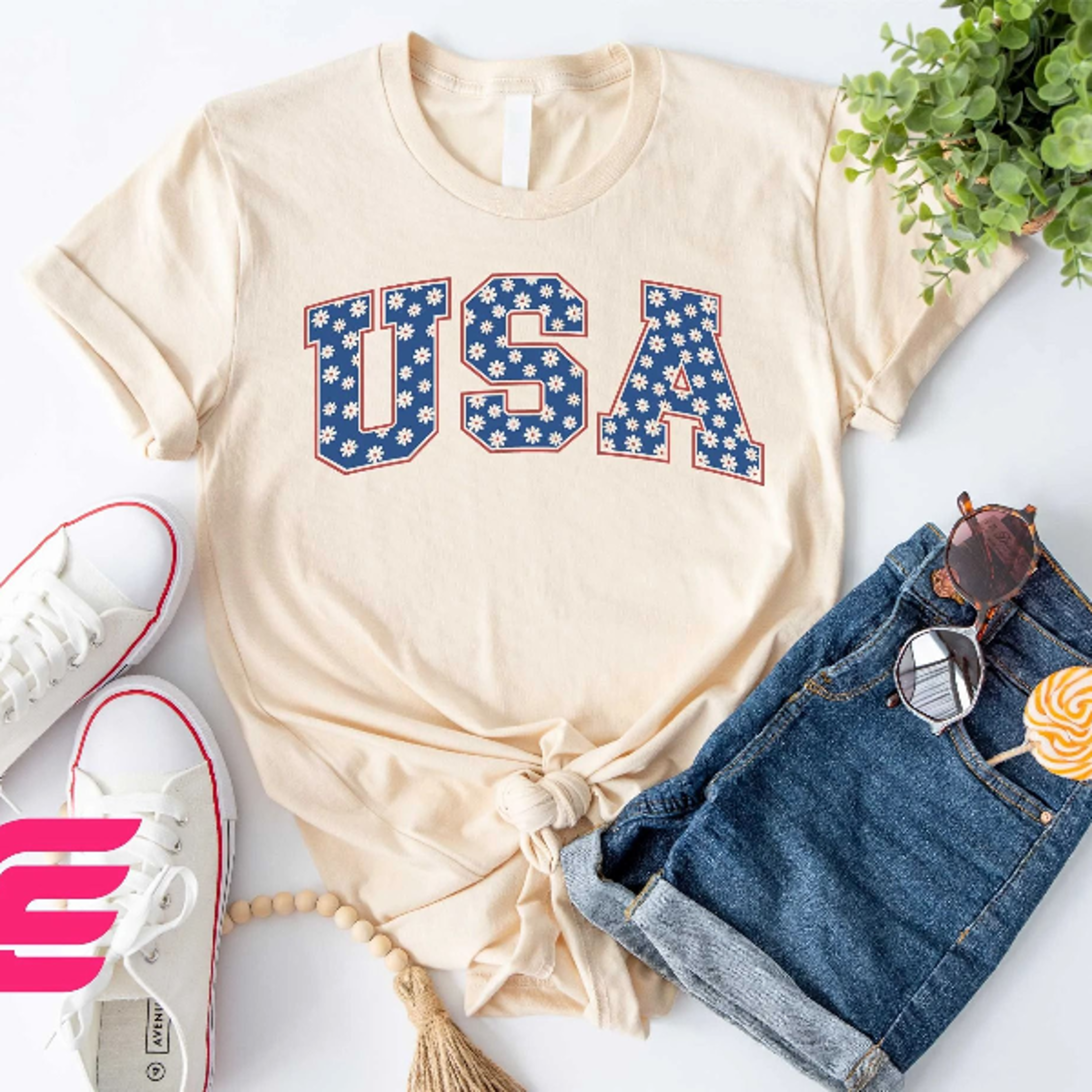 usa floral patriotic flower 4th of july independence day graphic tee
