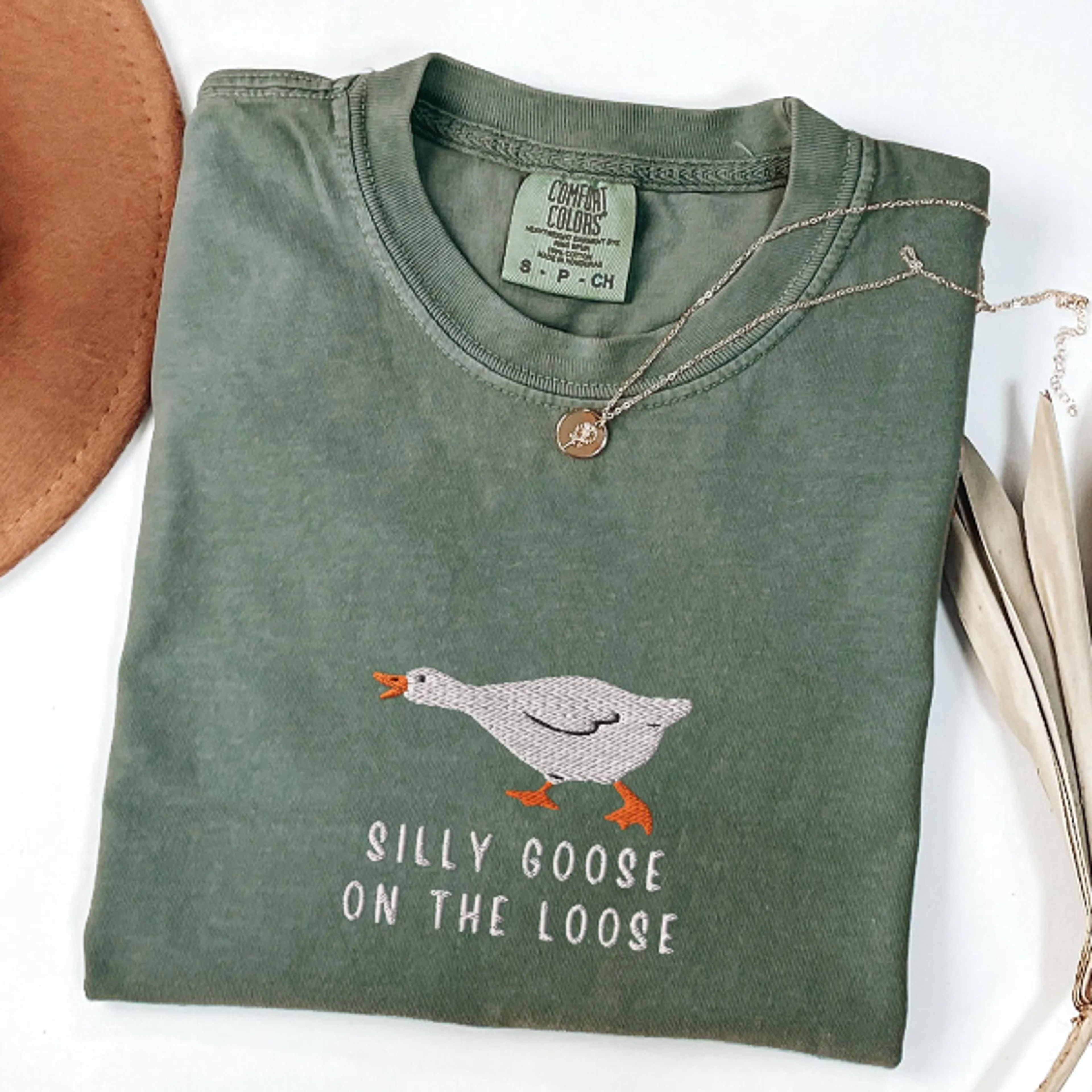 silly goose on the loose embroidered comfort colors graphic tee