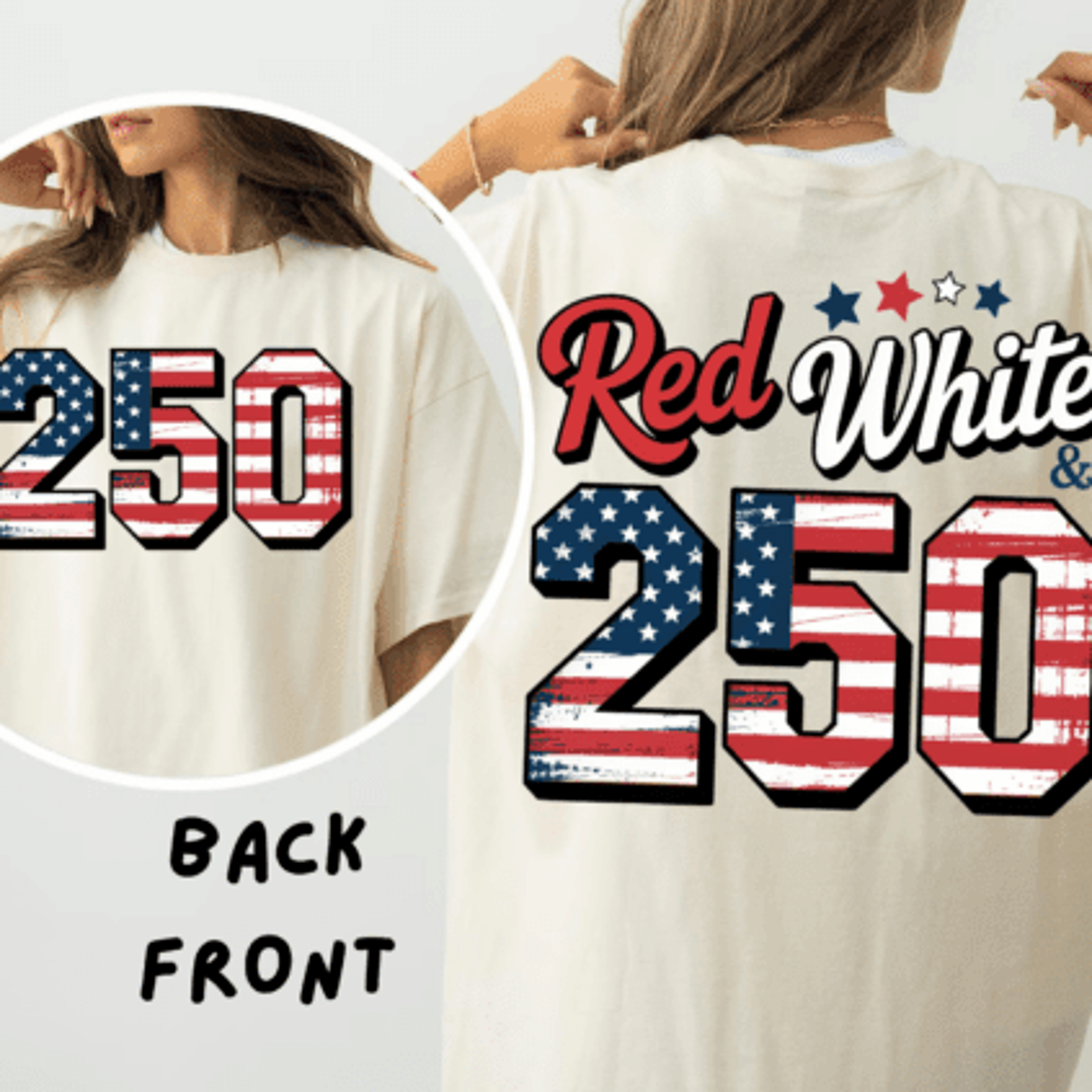 red white & 250 anniversary patriotic 4th of july graphic tee