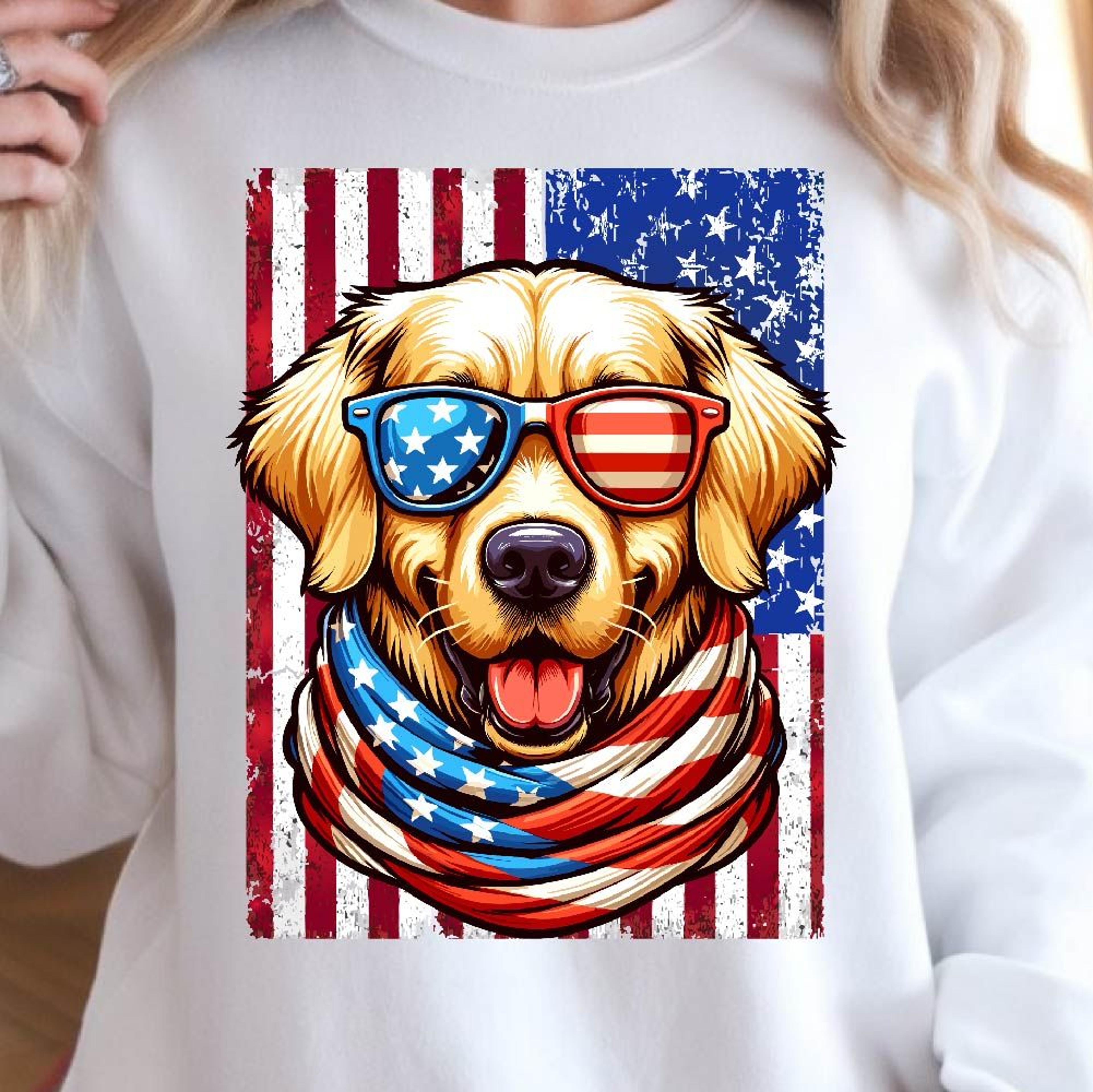 golden retriever dog 4th of july patriotic graphic tee