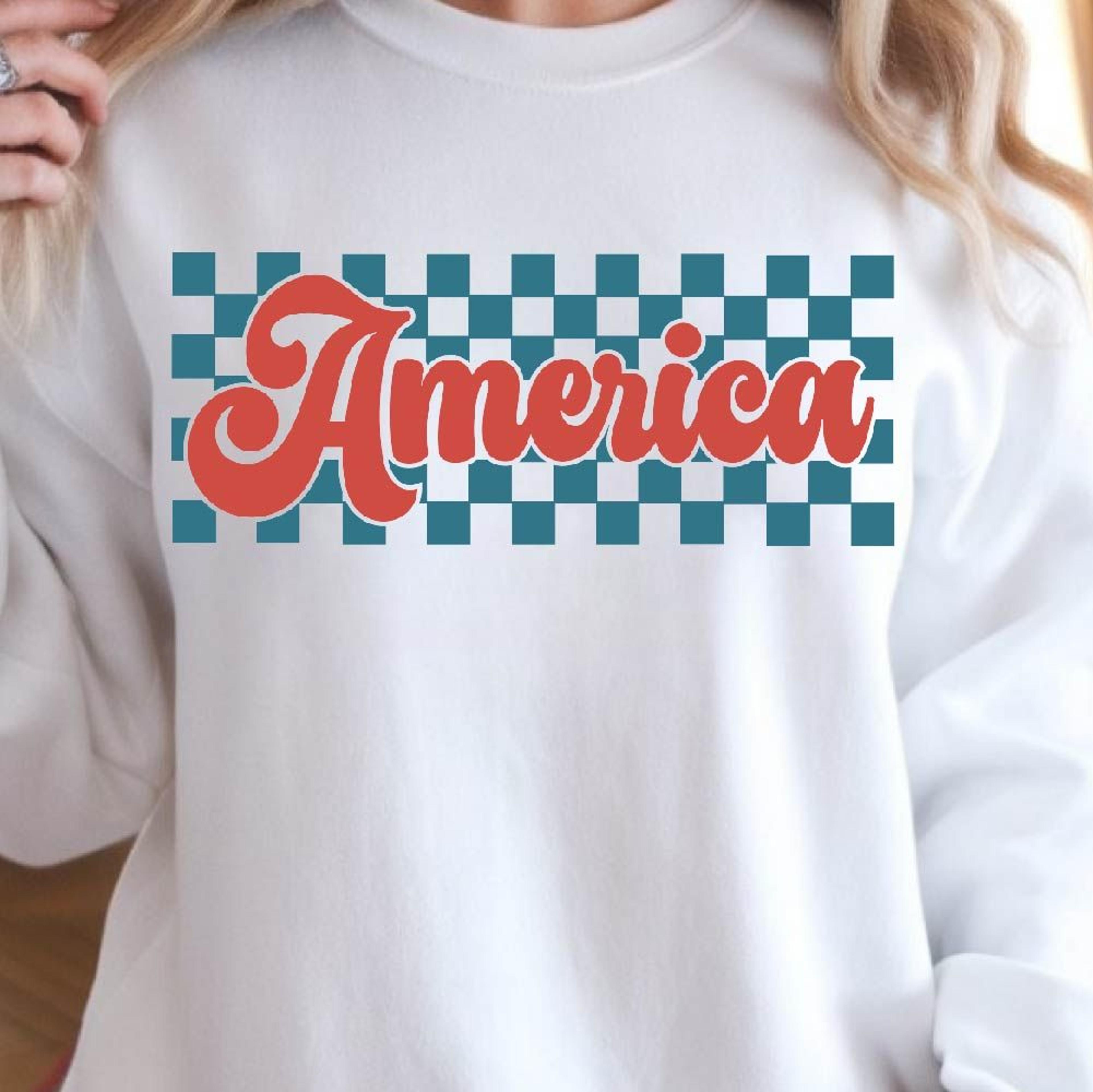 retro checkered america 4th of july graphic tee