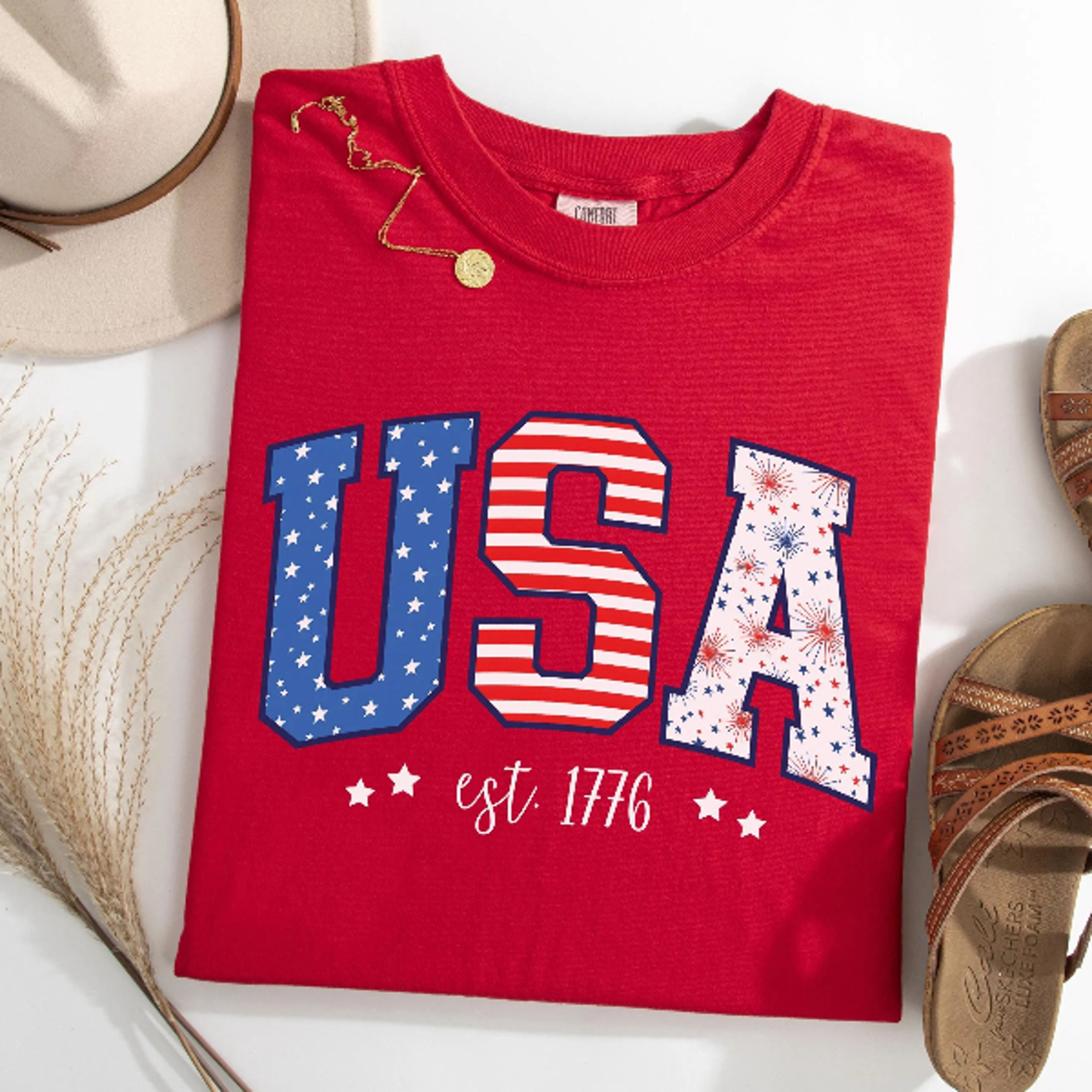 usa est. 1776 4th of july stars & stripes patriotic graphic tee