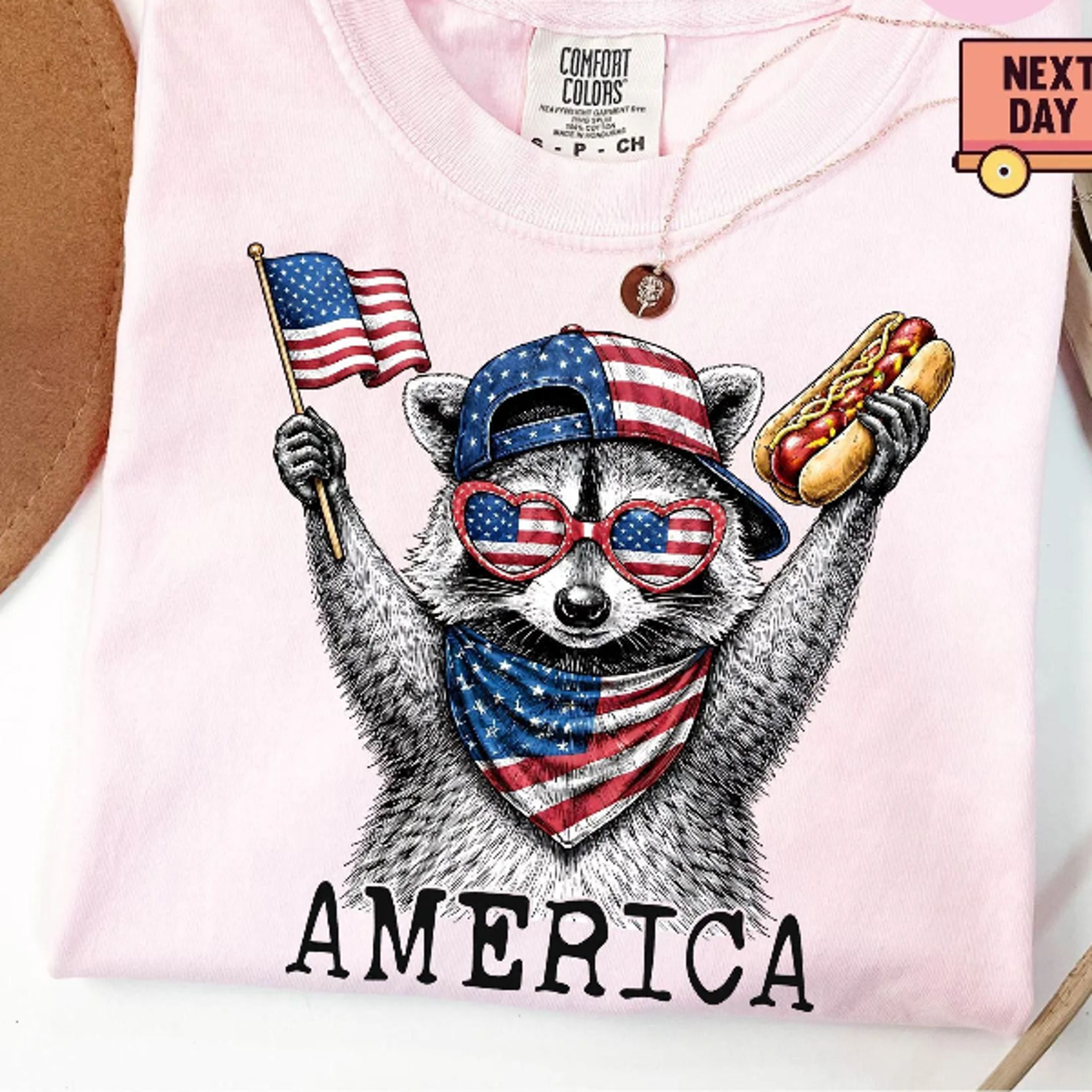 america raccoon hot dog patriotic 4th of july graphic tee