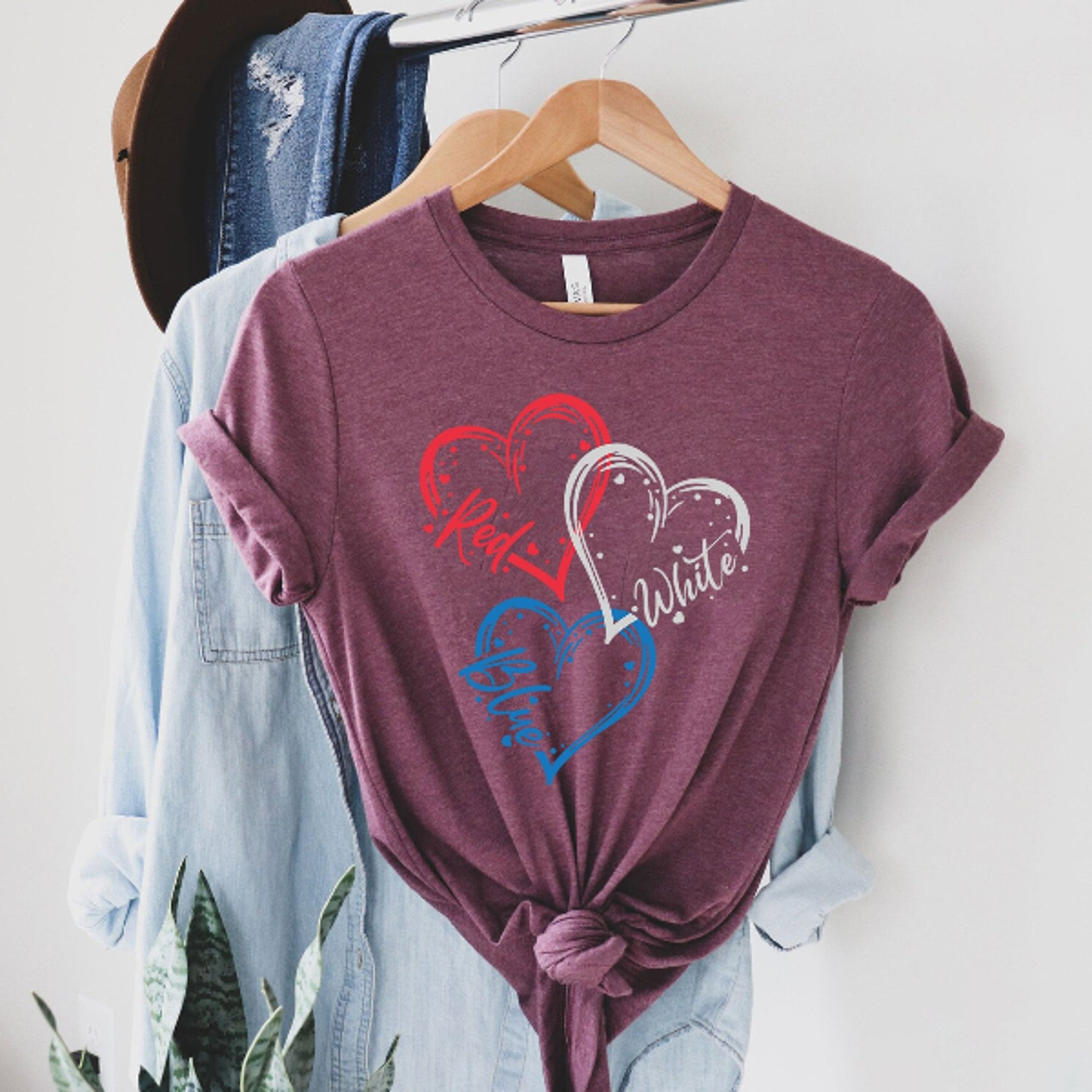 red white blue heart patriotic 4th of july graphic tee