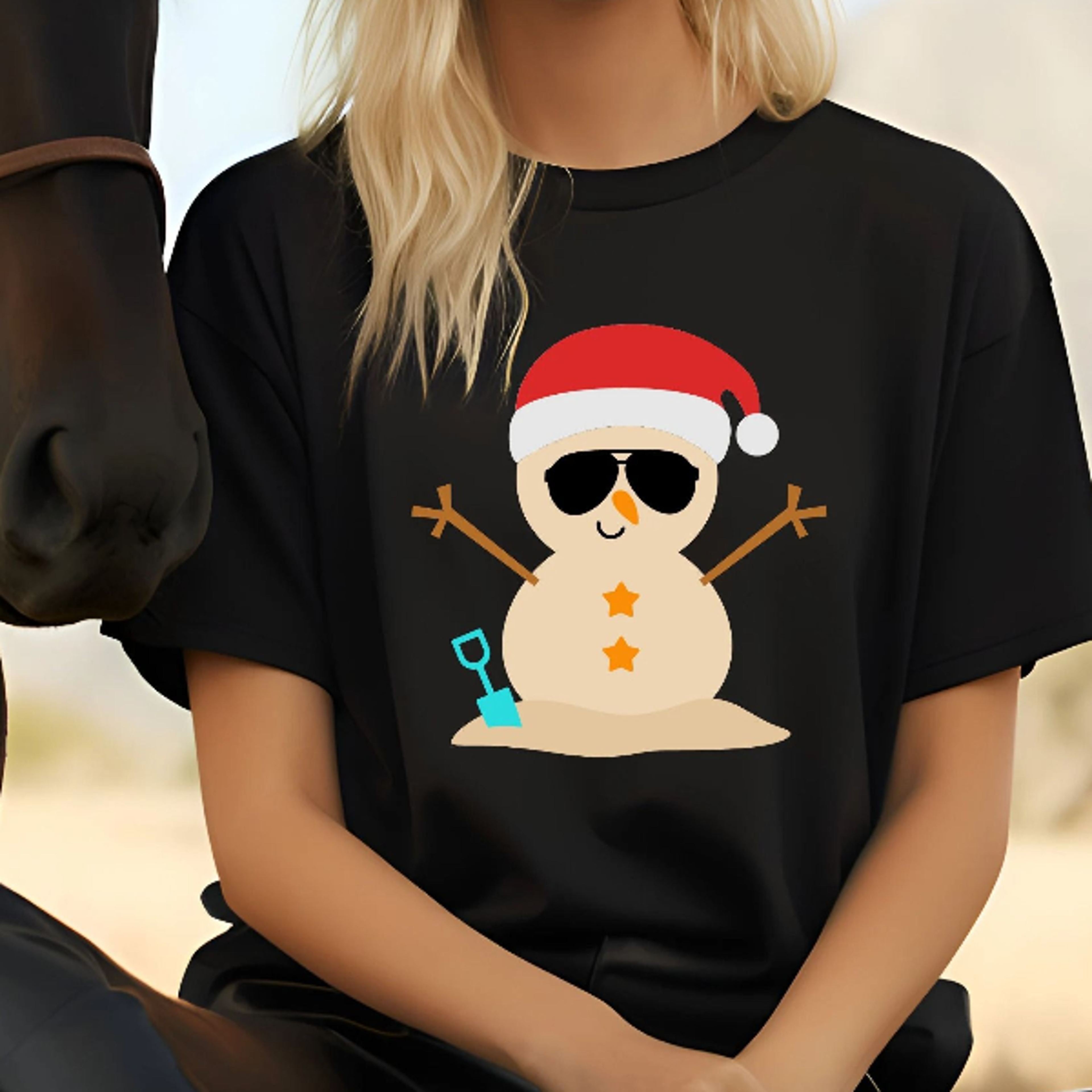 beach snowman christmas in july summer graphic tee