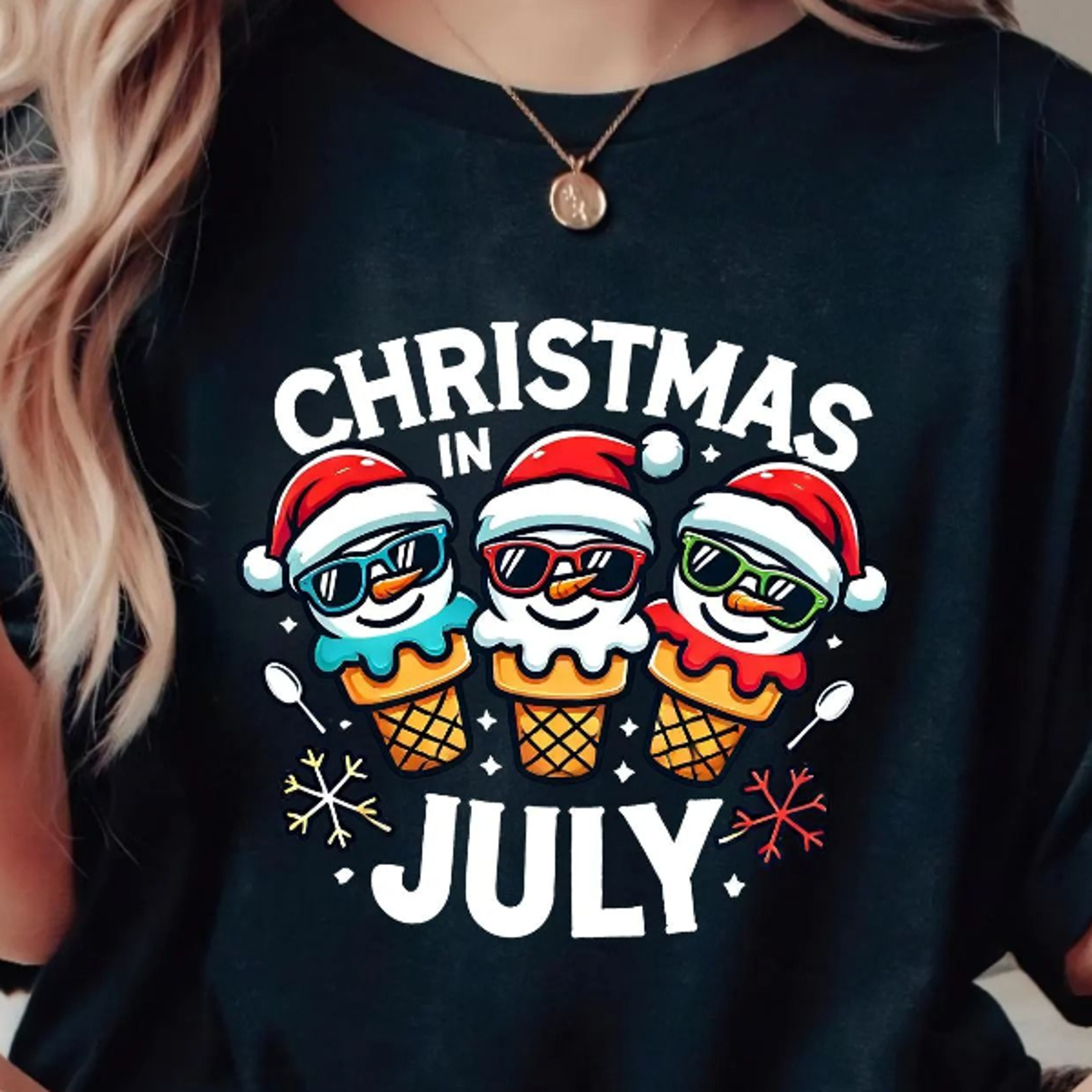 christmas in july ice cream snowman summer graphic tee