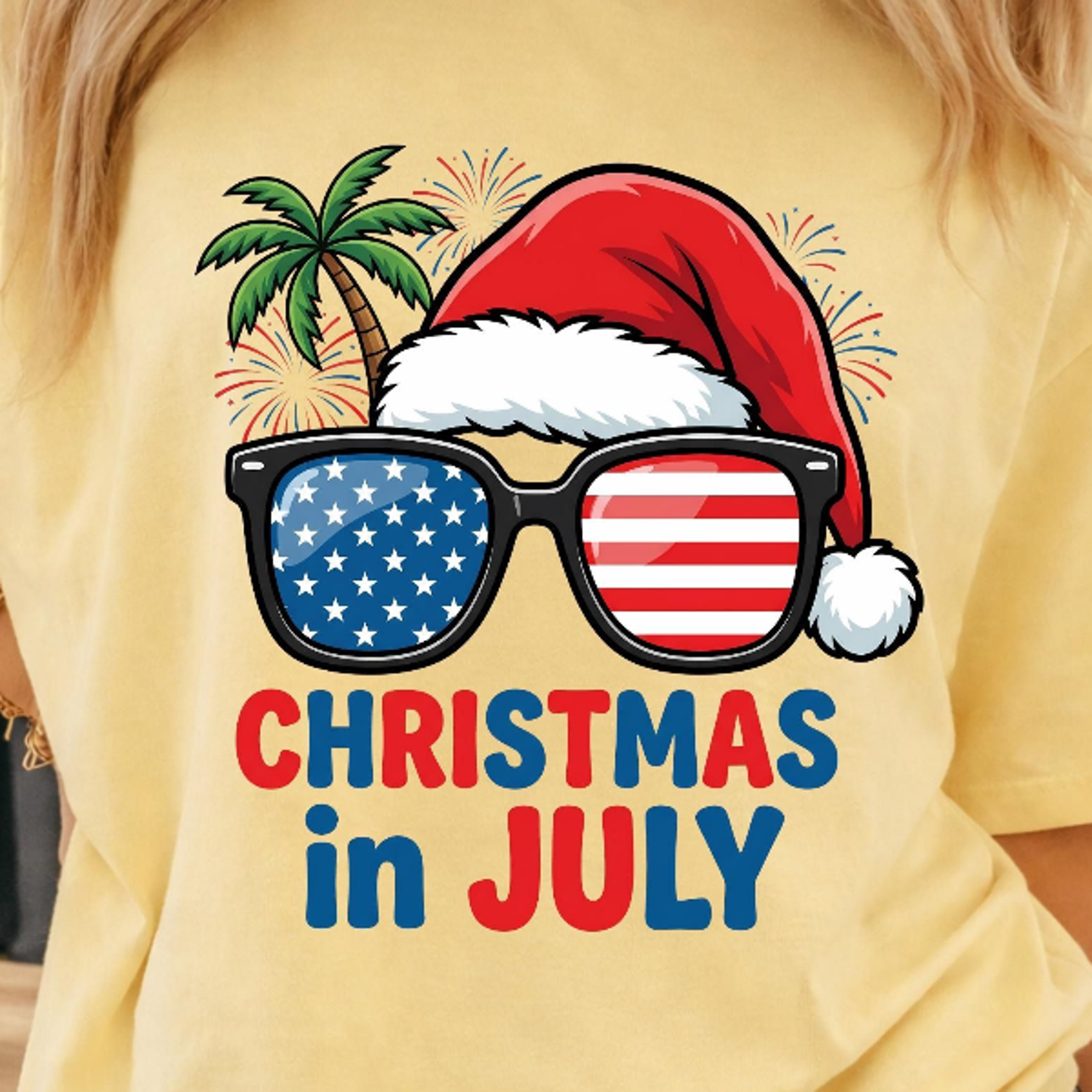 funny christmas in july patriotic santa summer graphic tee