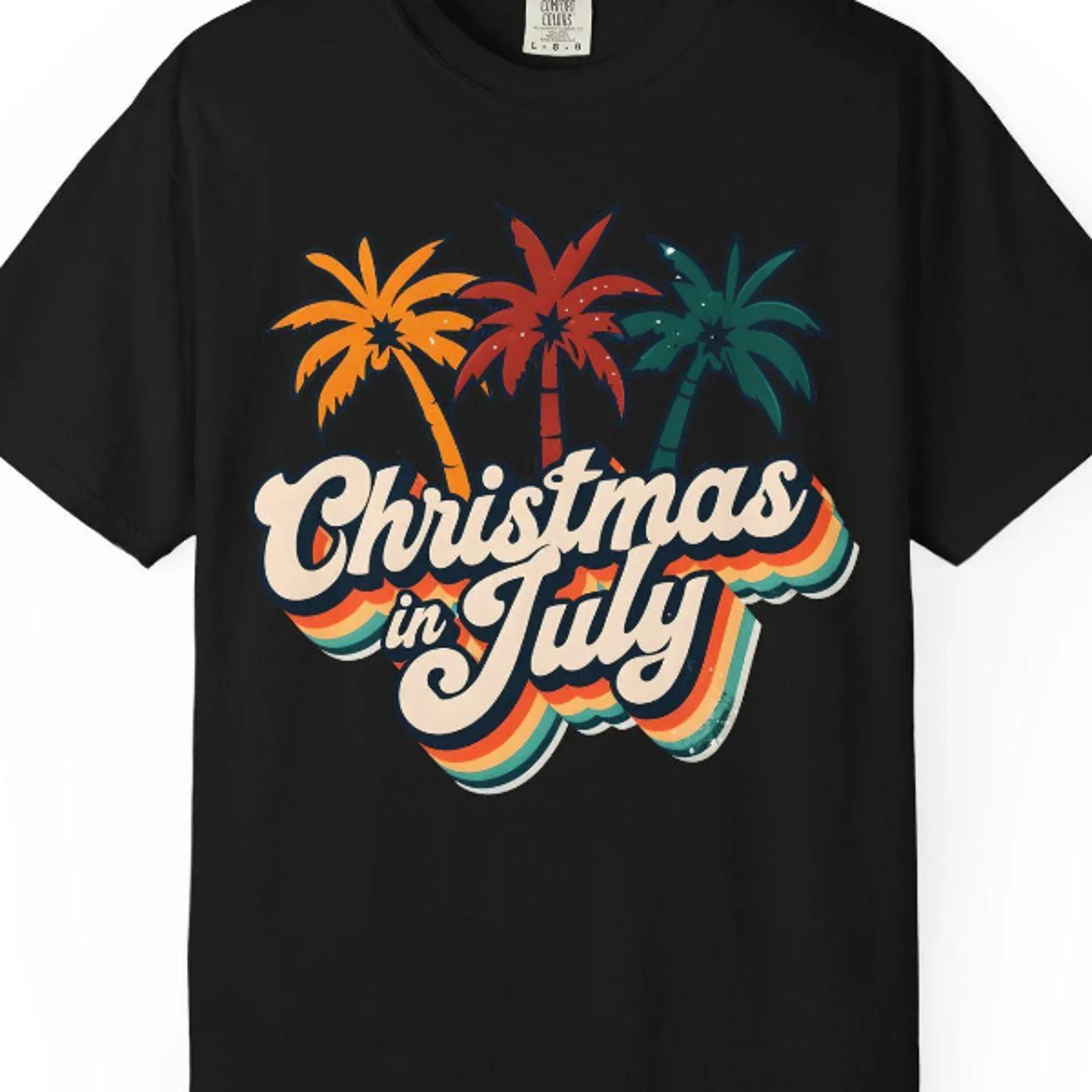 christmas in july retro palm tree holiday graphic tee