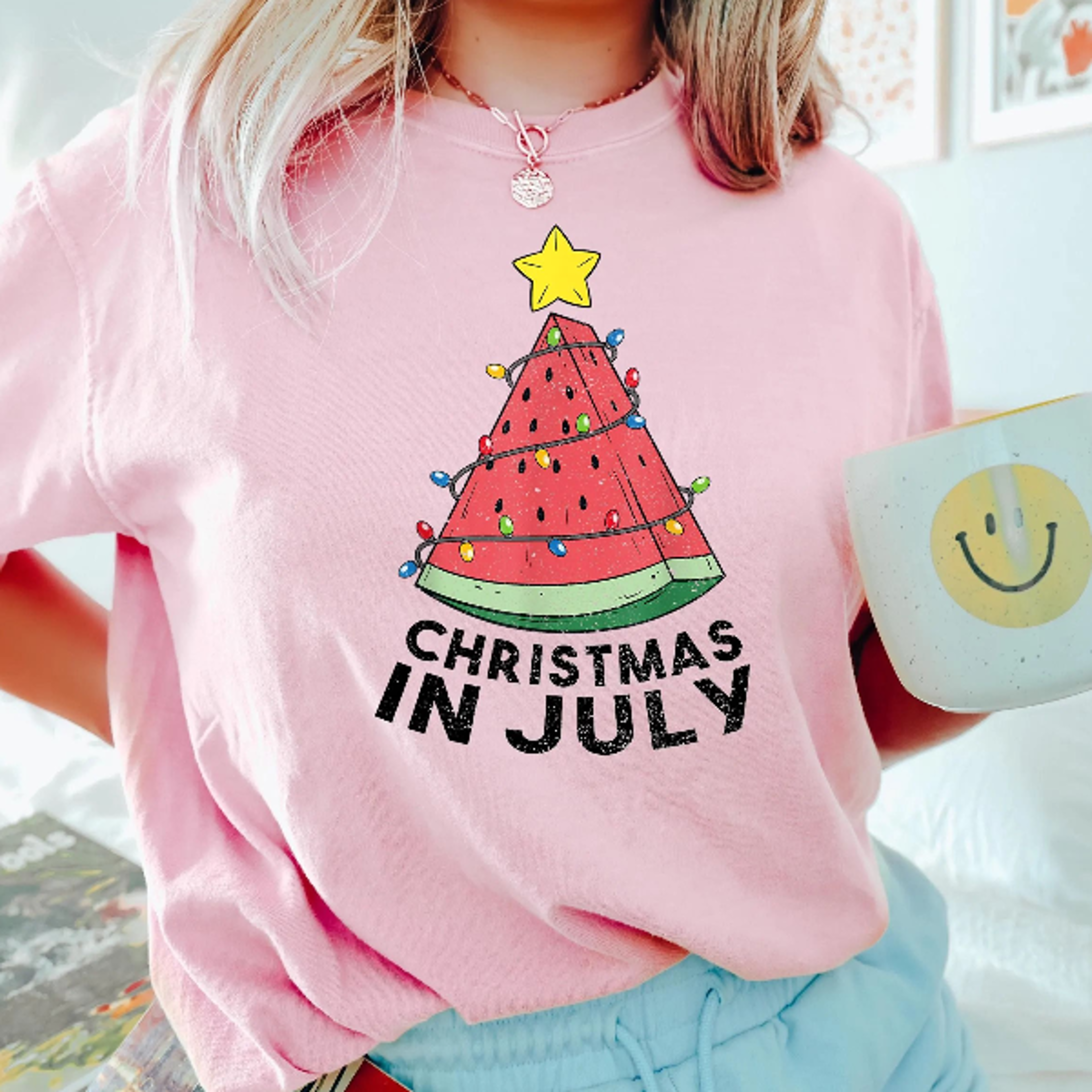 christmas in july watermelon tropical christmas tree hawaiian graphic tee