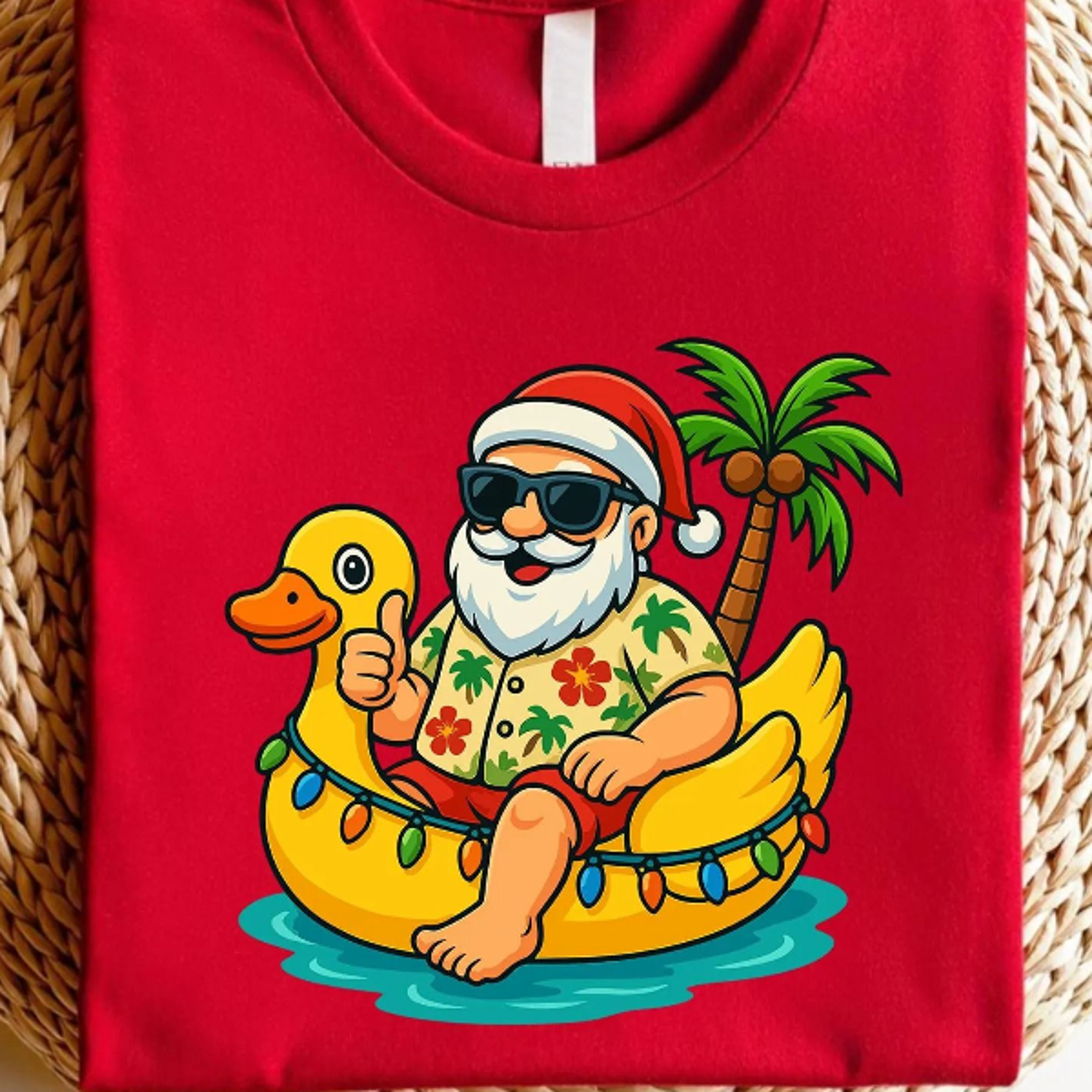 funny xmas santa flamingo christmas in july summer graphic tee