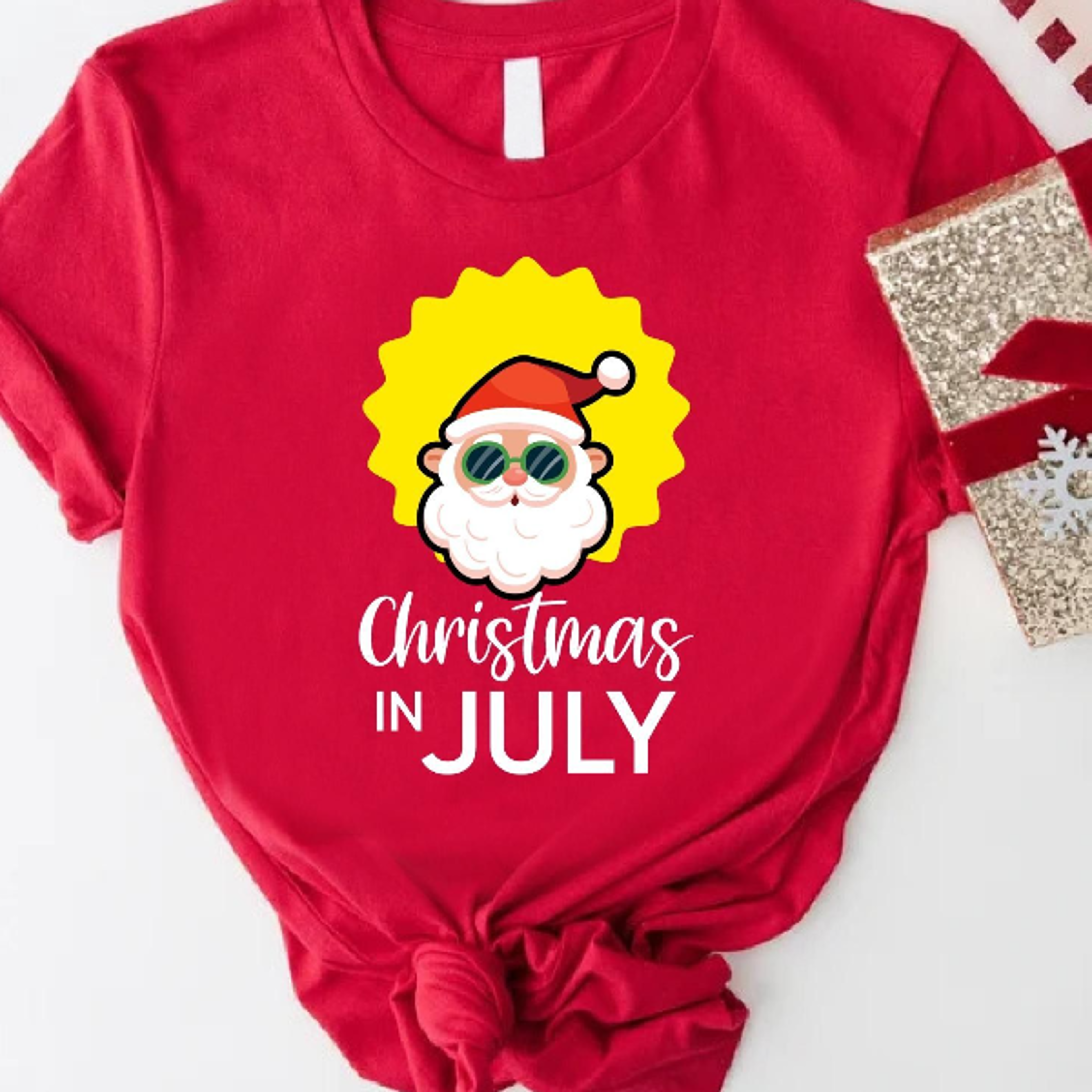 christmas in july summer santa tropical graphic tee