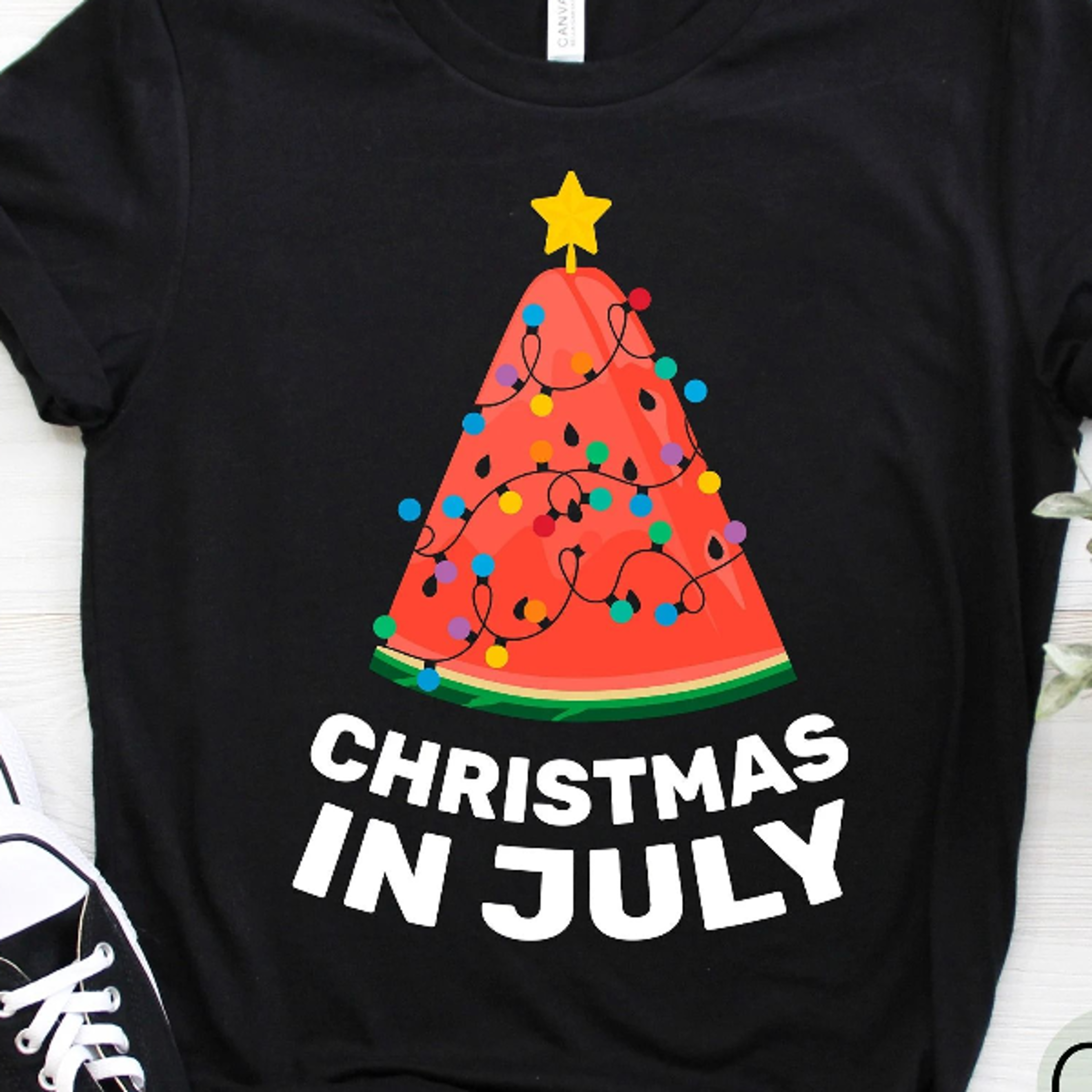 christmas in july watermelon xmas tree summer family vacation t-shirt