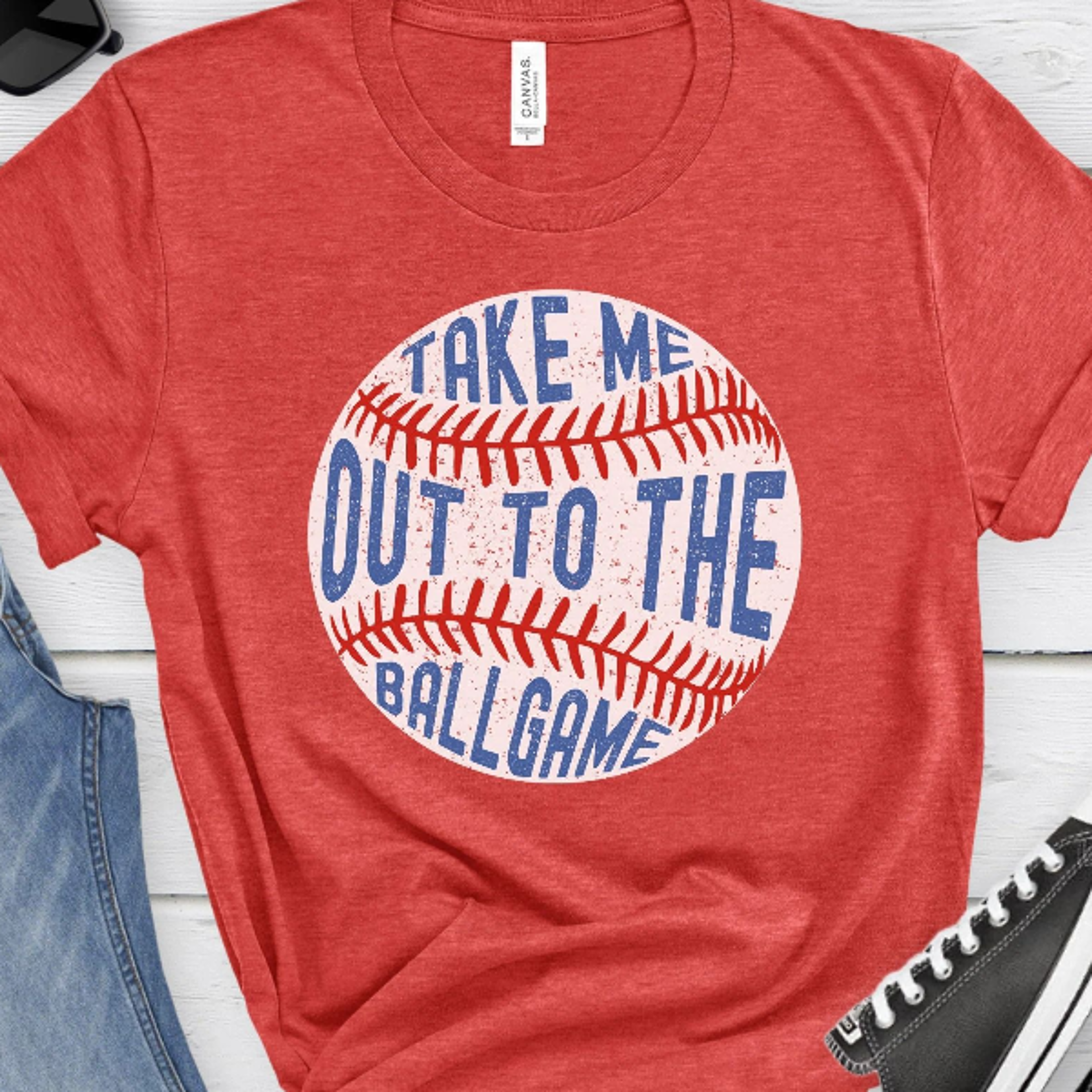take me out to the ballgame vintage baseball fan graphic tee