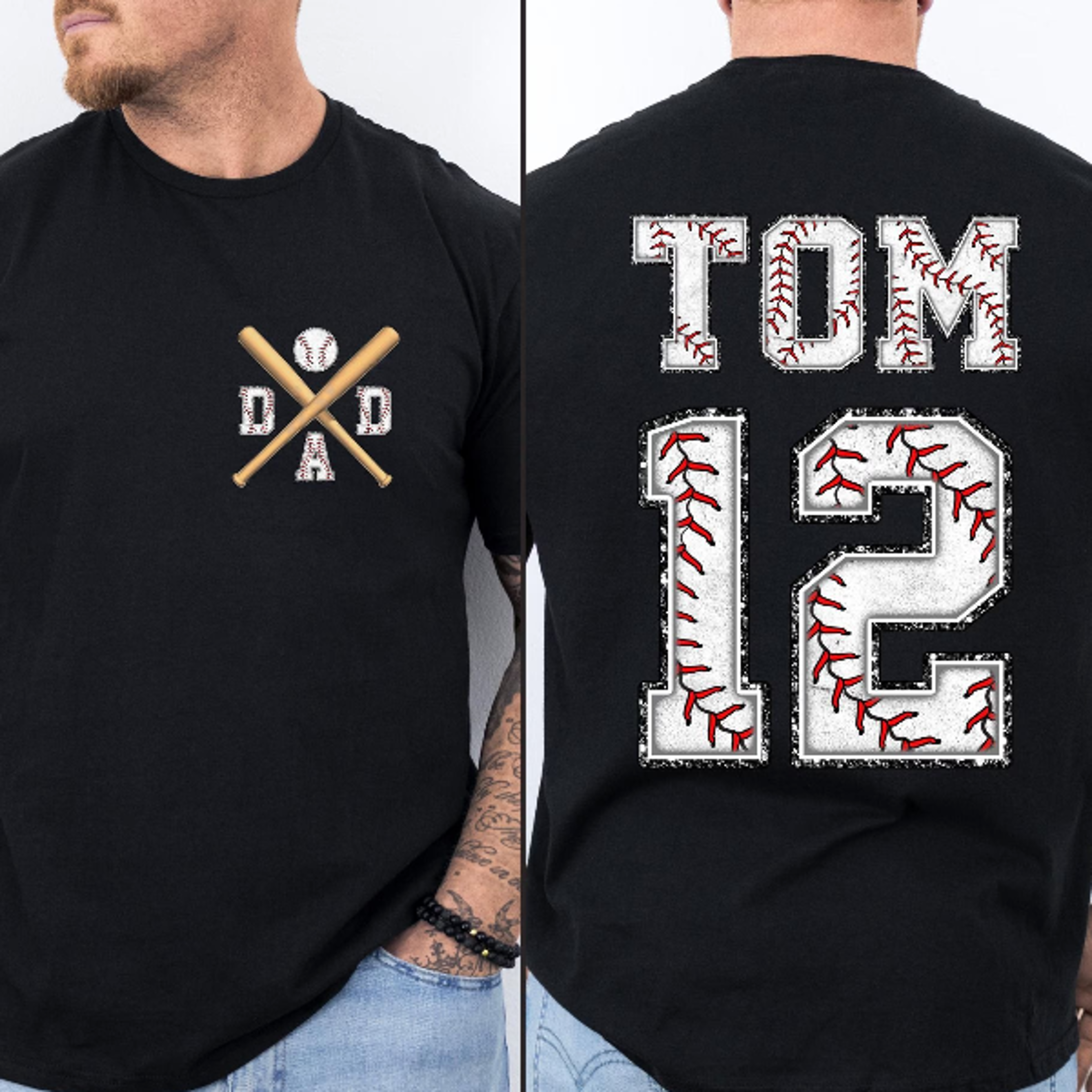 custom baseball dad shirt with kids name and number, personalized father's day baseball tee