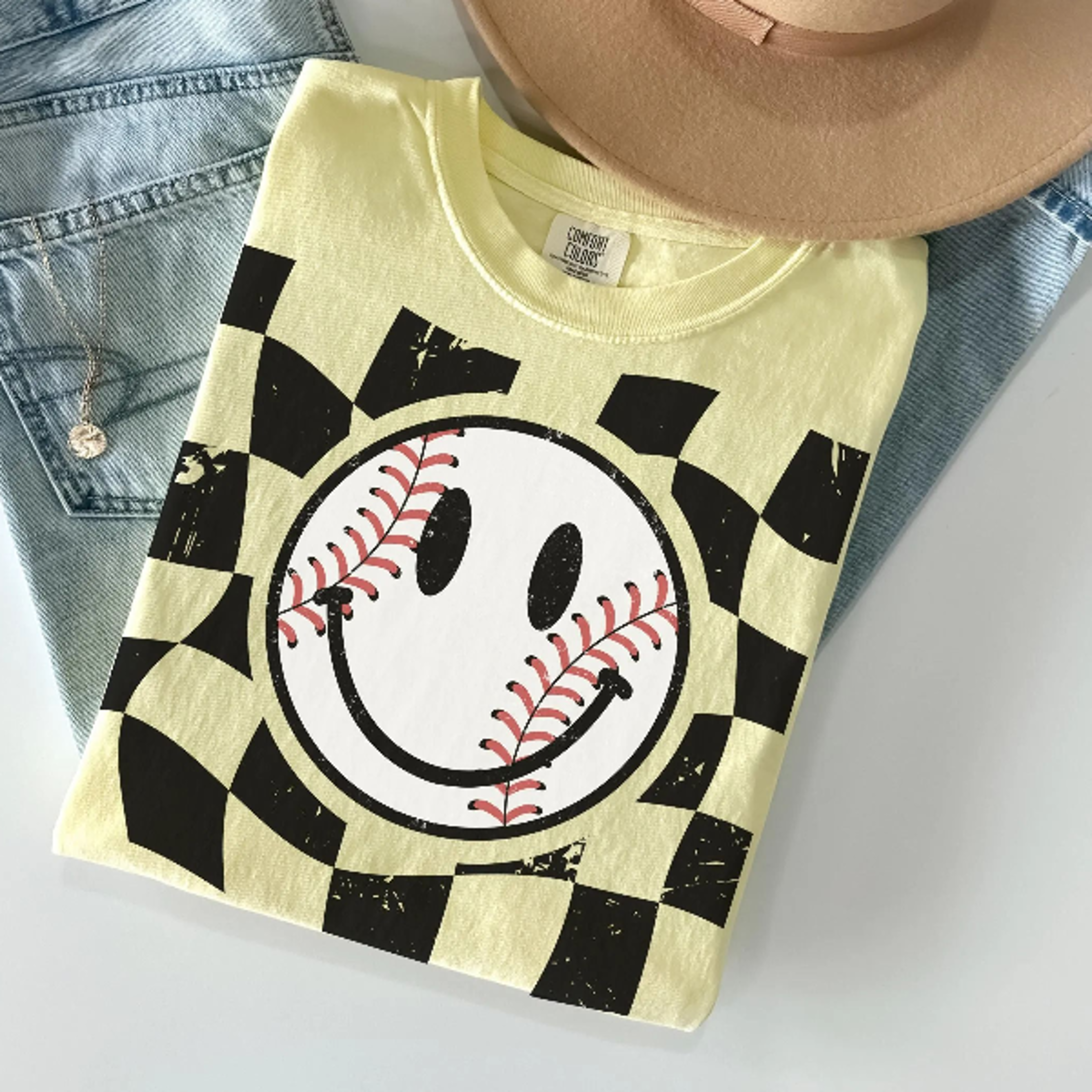 baseball happy face checkered shirt, retro game day baseball tee, baseball mom fan shirt