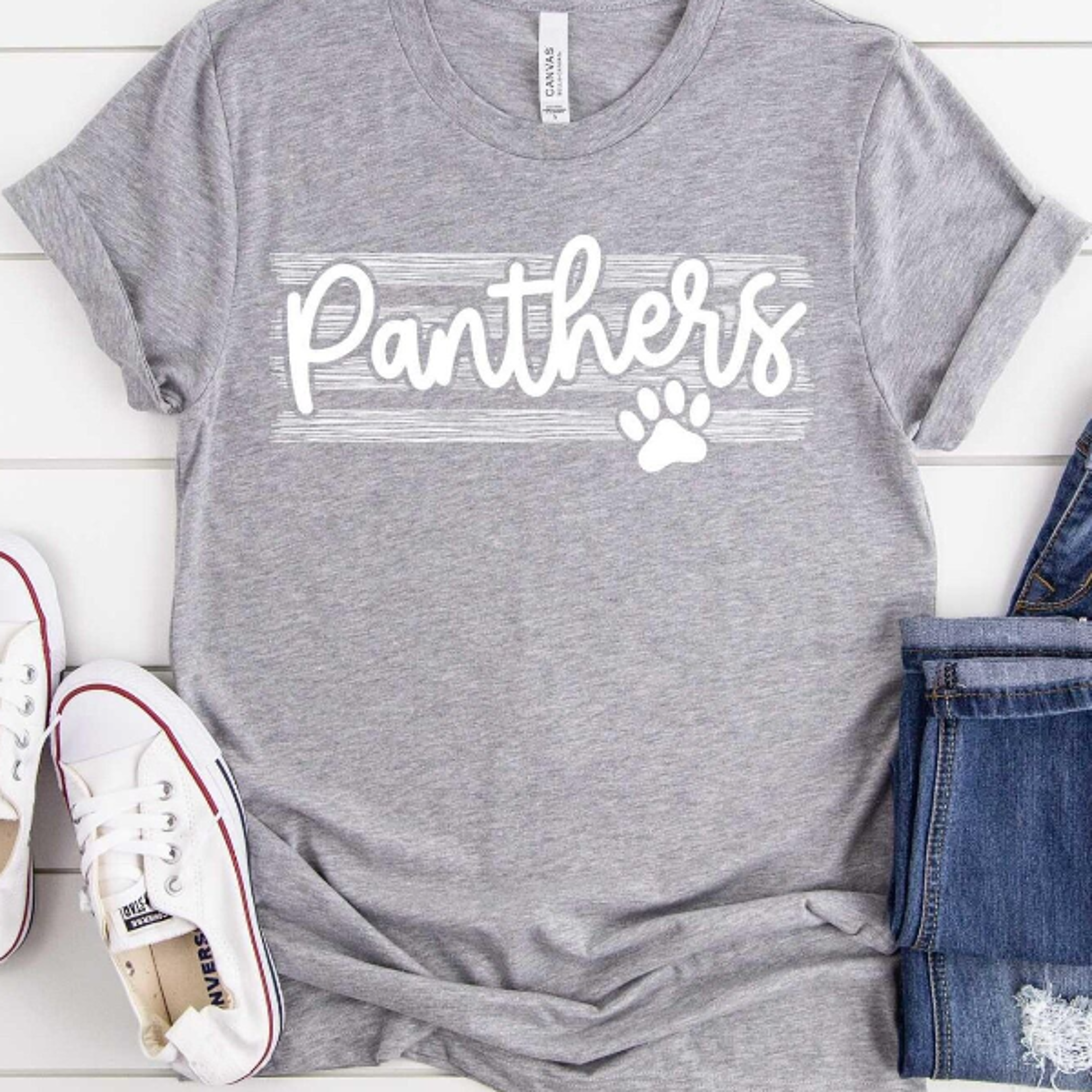 panthers striped spirit shirt, mascot team spirit tee, game day fan apparel