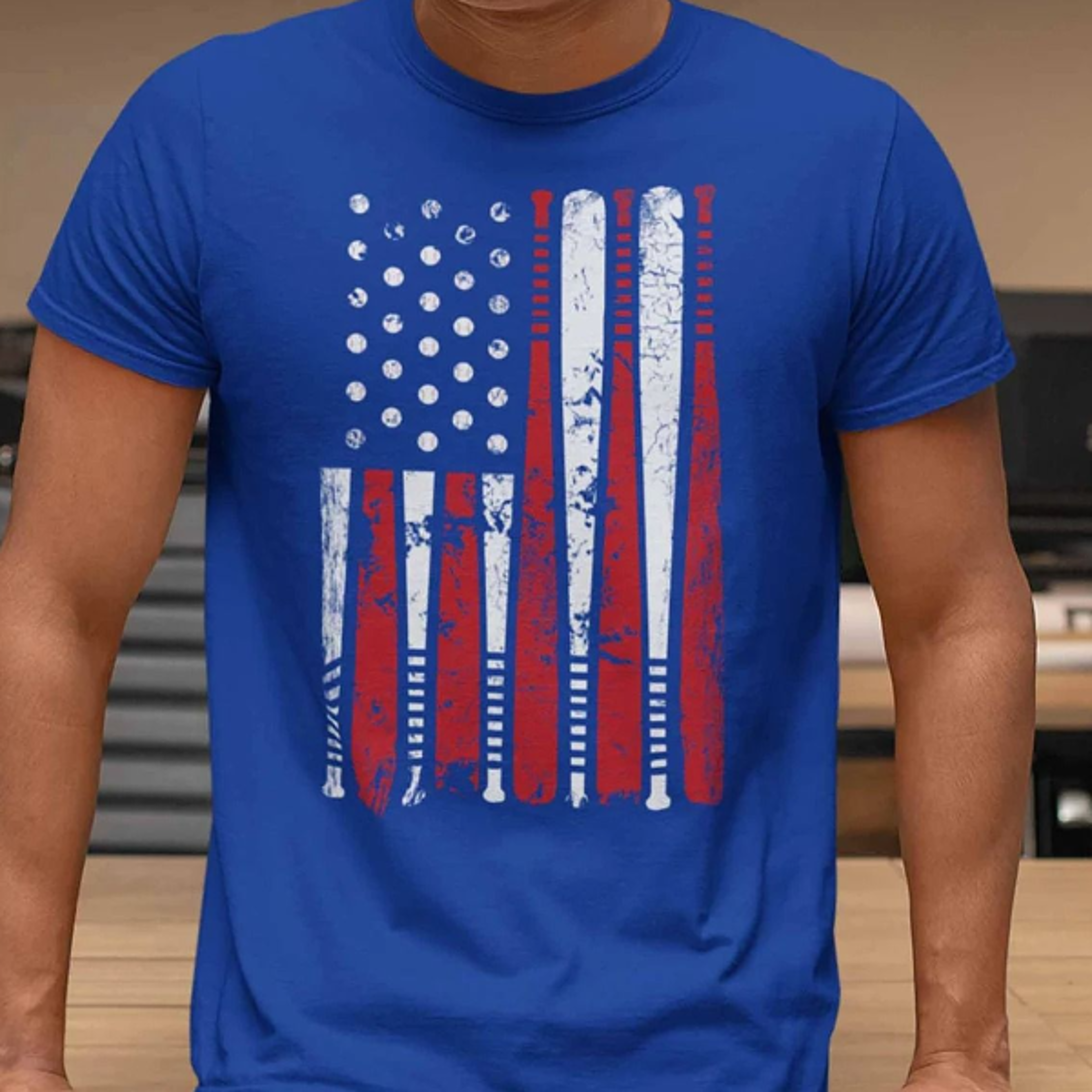 men's patriotic baseball flag t-shirt, american baseball bats graphic tee