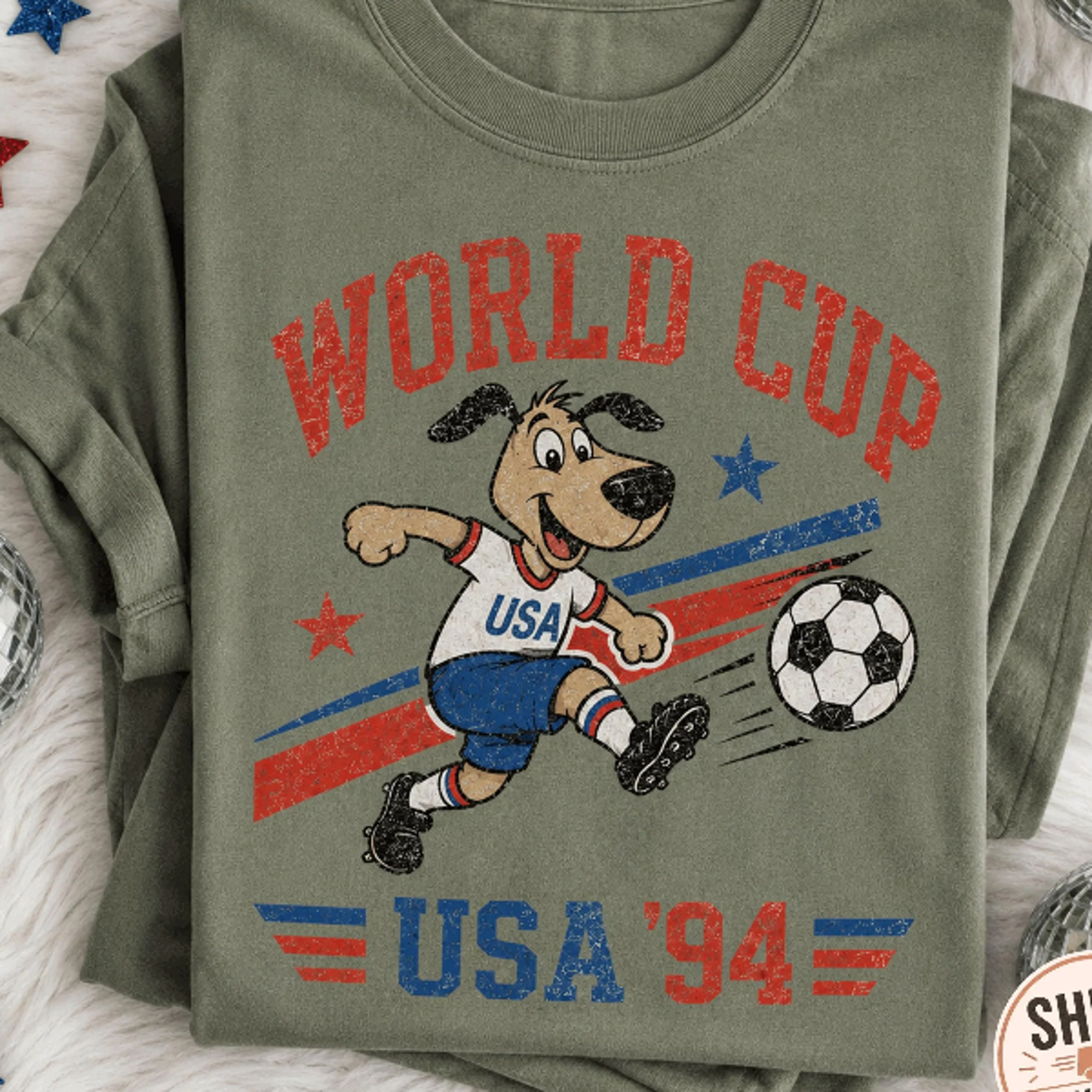 world cup usa94 dog graphic shirt – vintage soccer fan tee