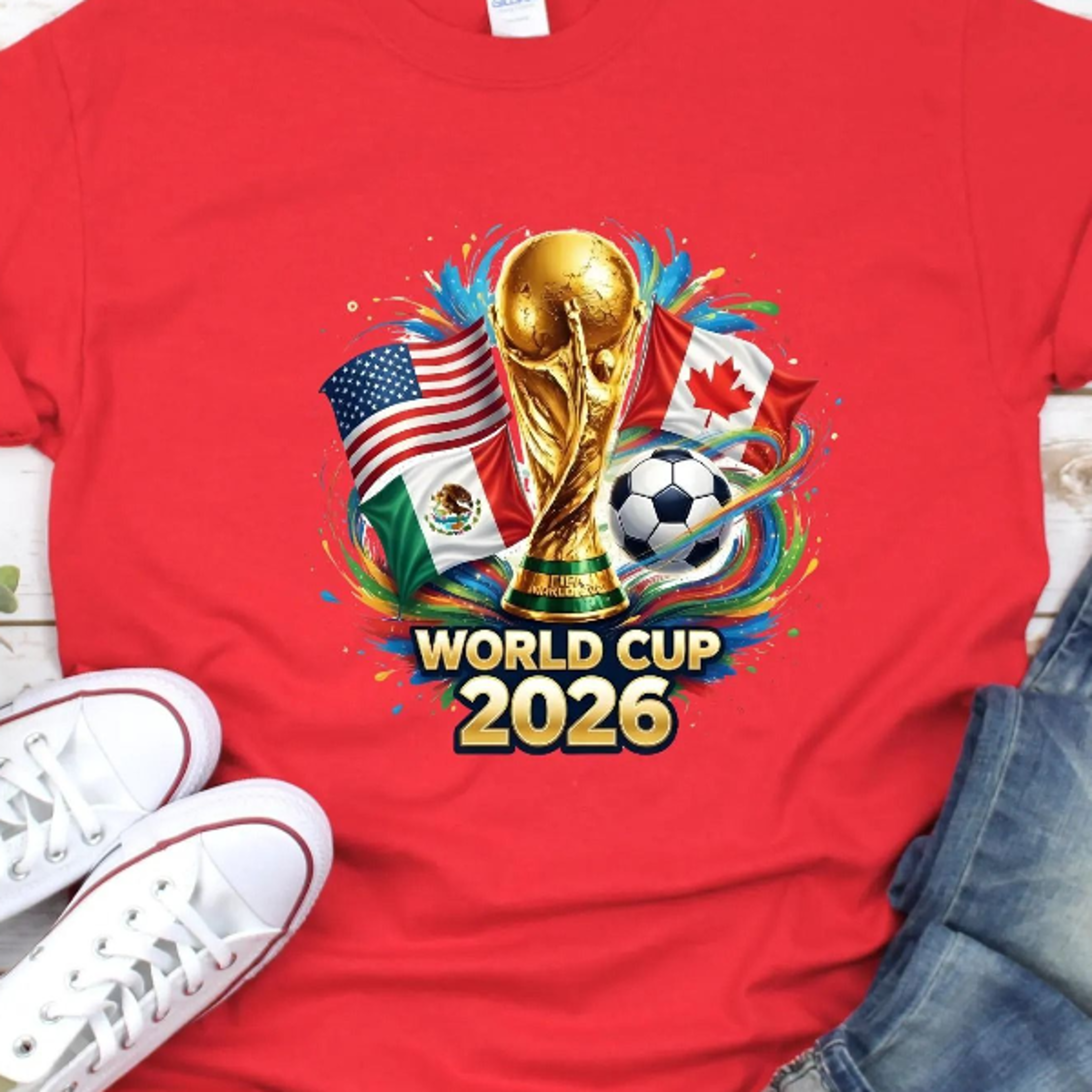 world cup 2026 trophy graphic tee – usa canada mexico host countries soccer fan shirt