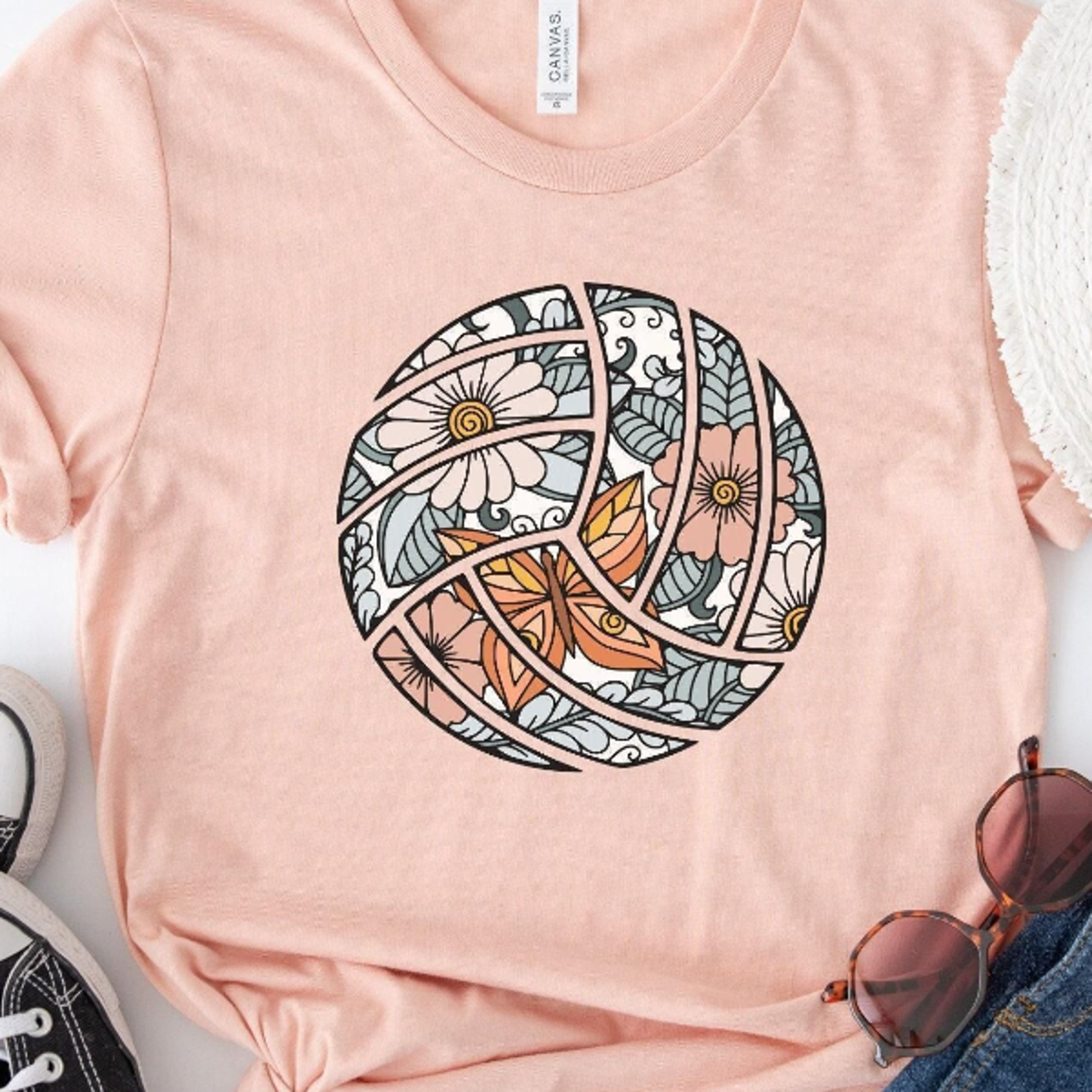 floral volleyball shirt, volleyball mom t-shirt, volleyball fan tee, girls volleyball shirt