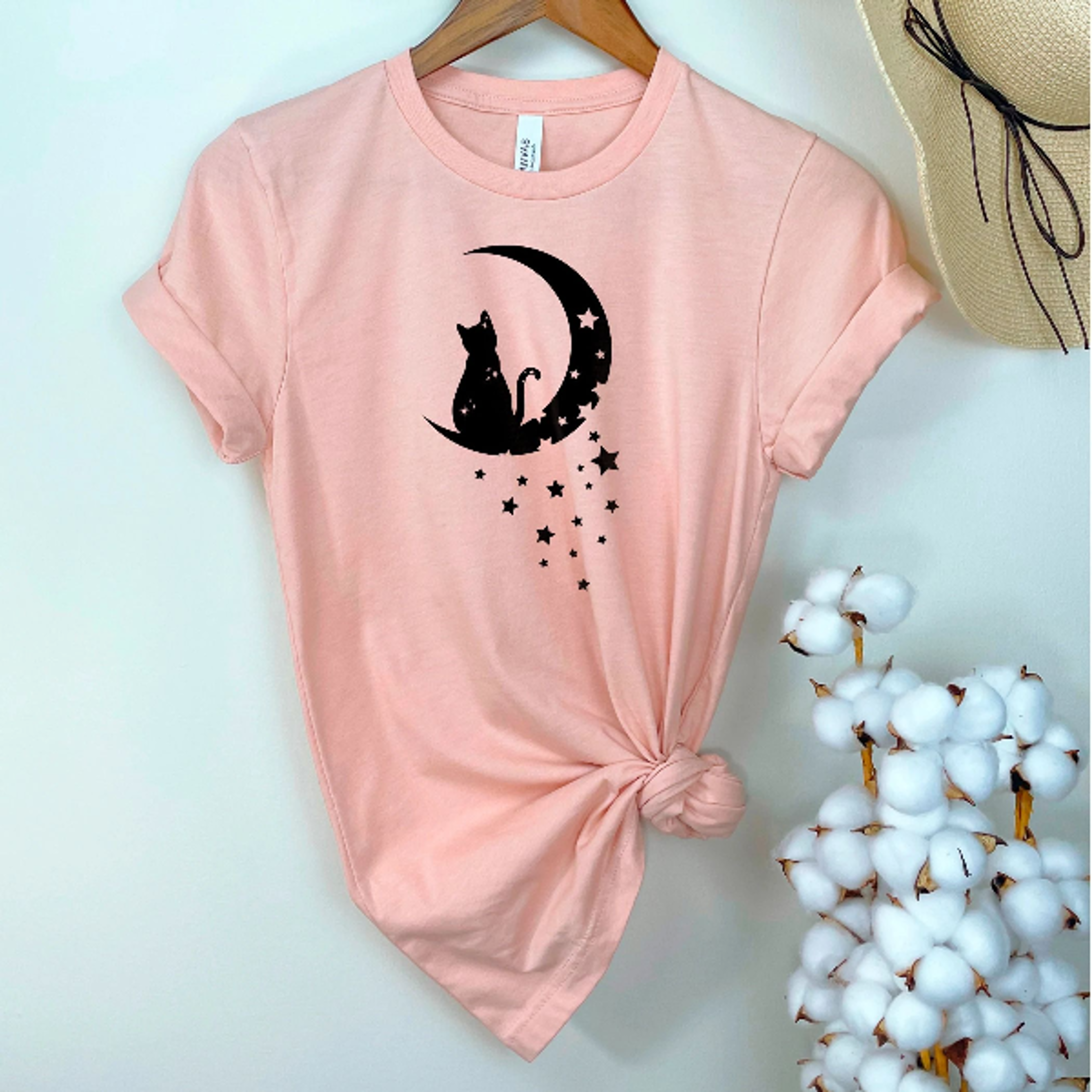 floral moon cat shirt, cat mom shirt, cute cat lover tee, kitten shirt, kitty shirt gift for women, cat lover graphic t