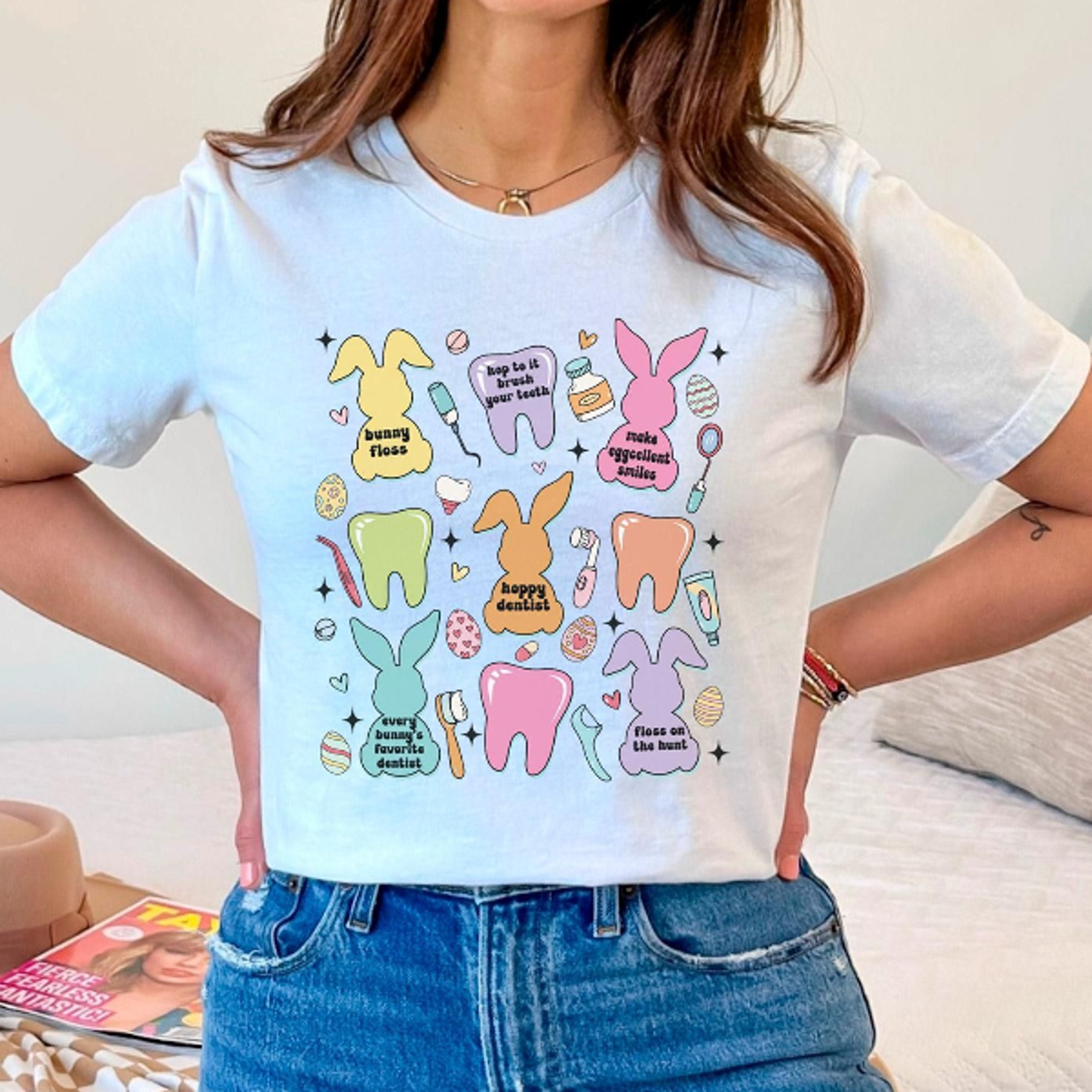 bunny teeth t-shirt, easter dentist tee, dental assistant shirt, hygienist easter shirt
