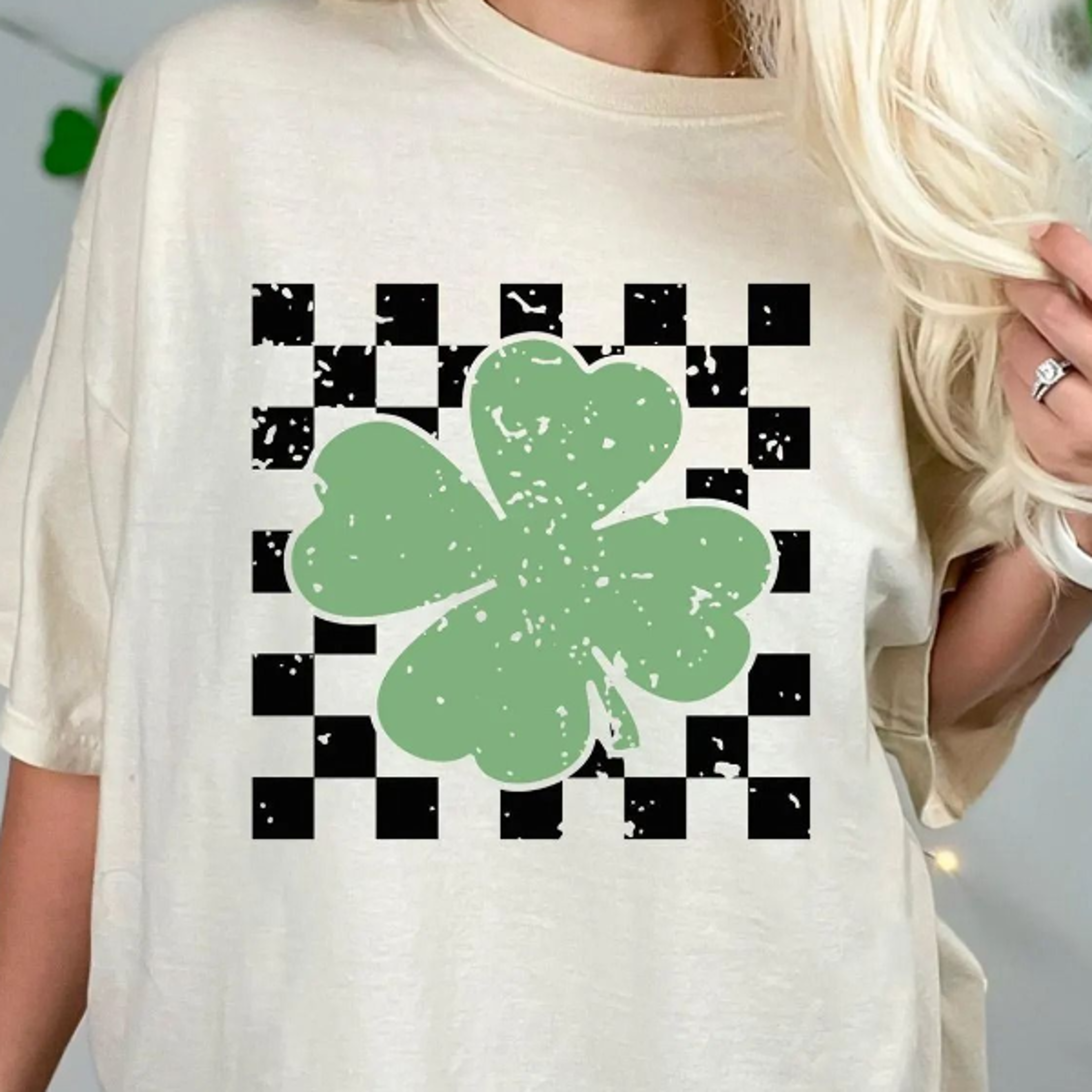 retro shamrock t-shirt, checkered clover shirt, lucky shamrock tee, st patrick's day shirt, irish lucky tee