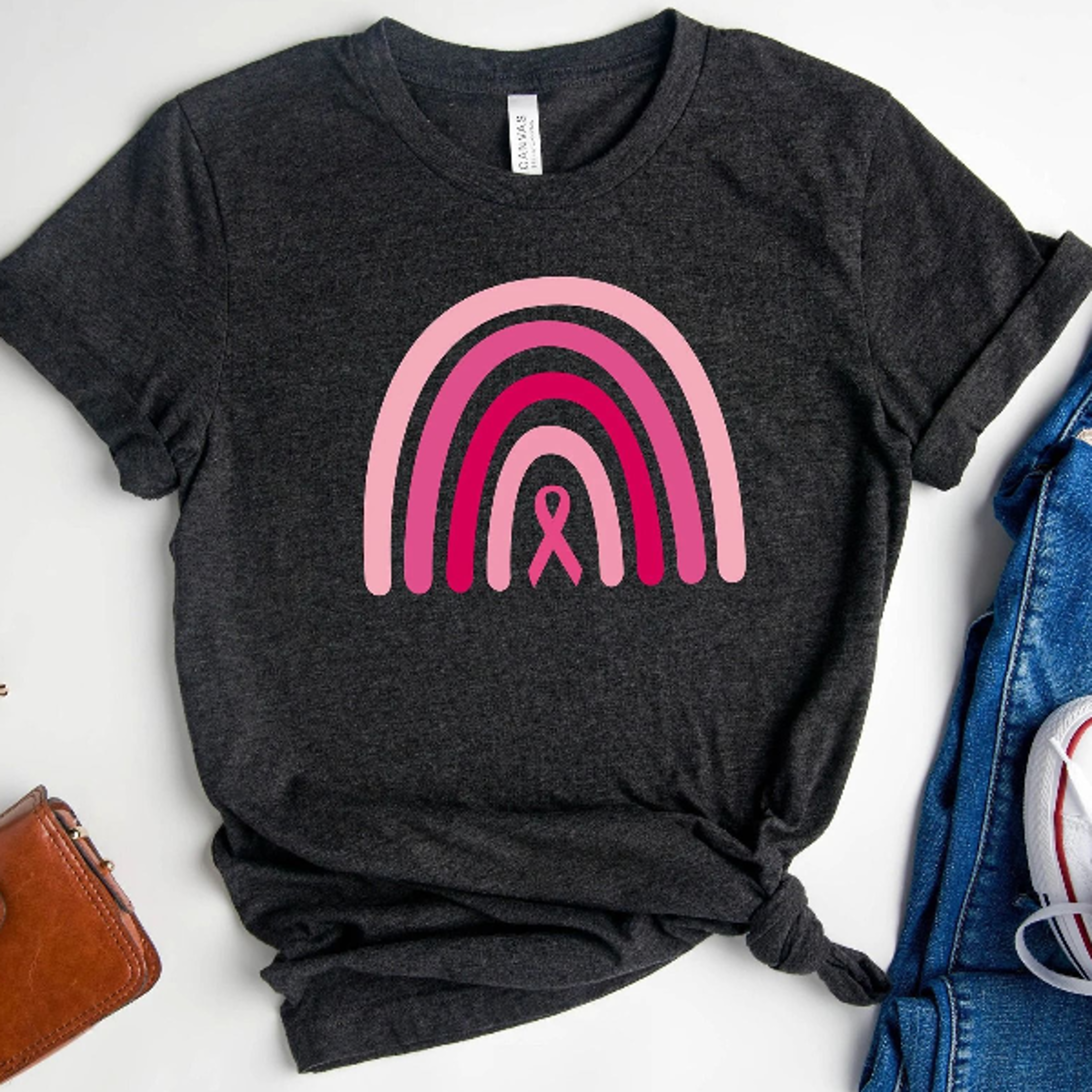 pink ribbon shirt, breast cancer awareness tee, cancer ribbon shirt, pink october shirt, breast cancer rainbow shirt