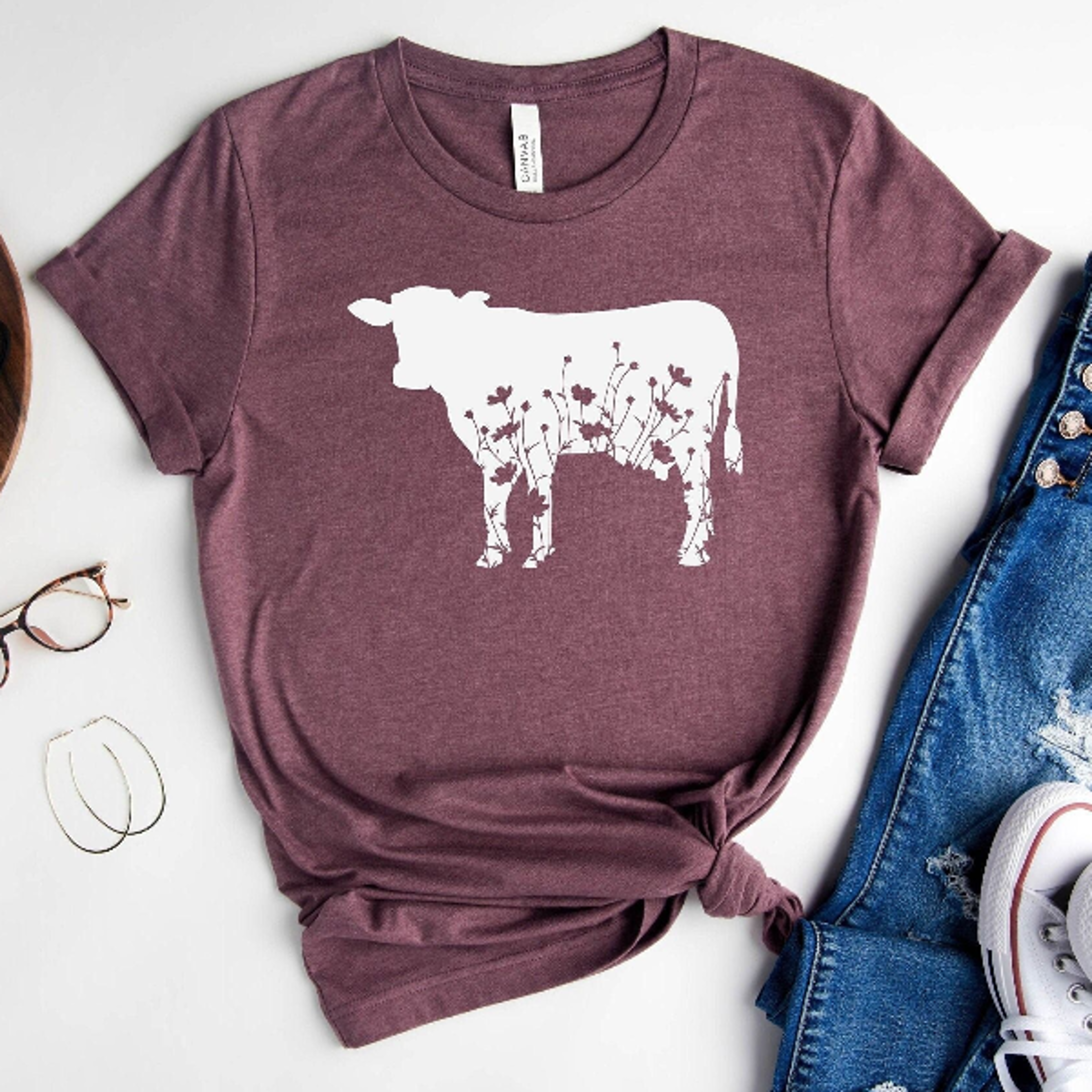 floral cow shirt, cow lover t-shirt, farm girl shirt, country cow tee, dairy farm shirt, farming gift