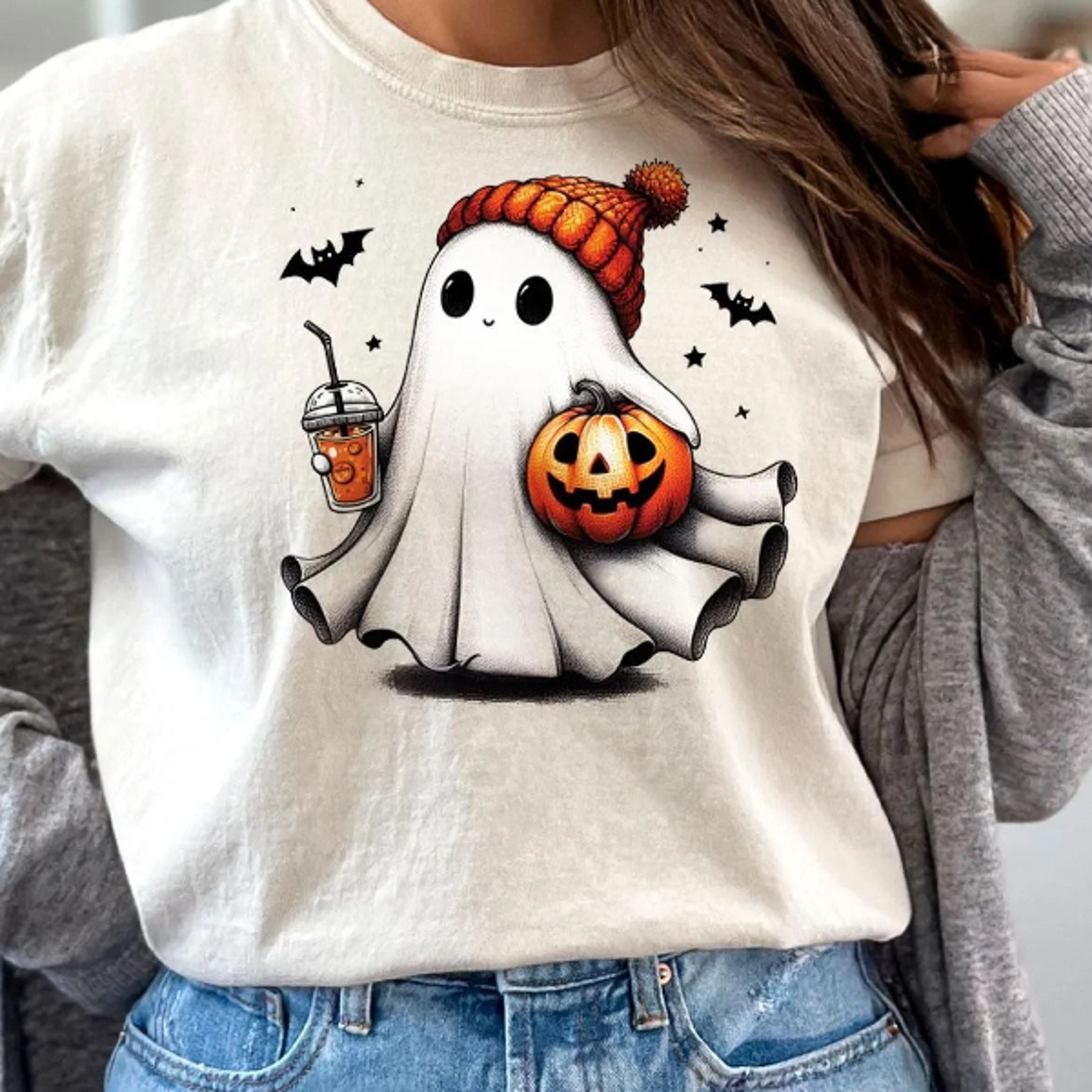 cute ghost tshirt, ghost halloween gift, ghost ice coffee shirt, spooky season shirt, funny pumpkin shirt