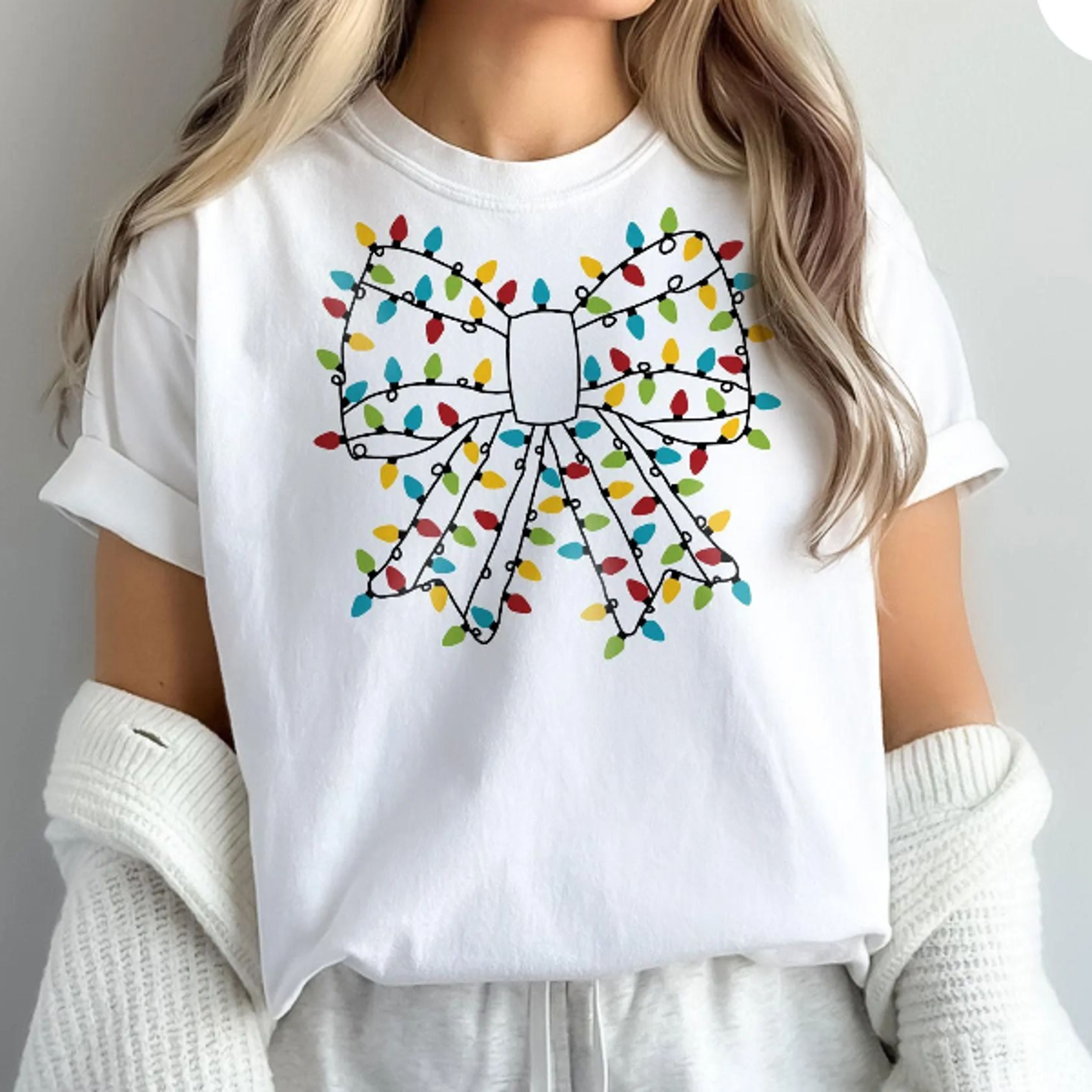 christmas light bow shirt, christmas shirt, christmas lights coquette bow shirt