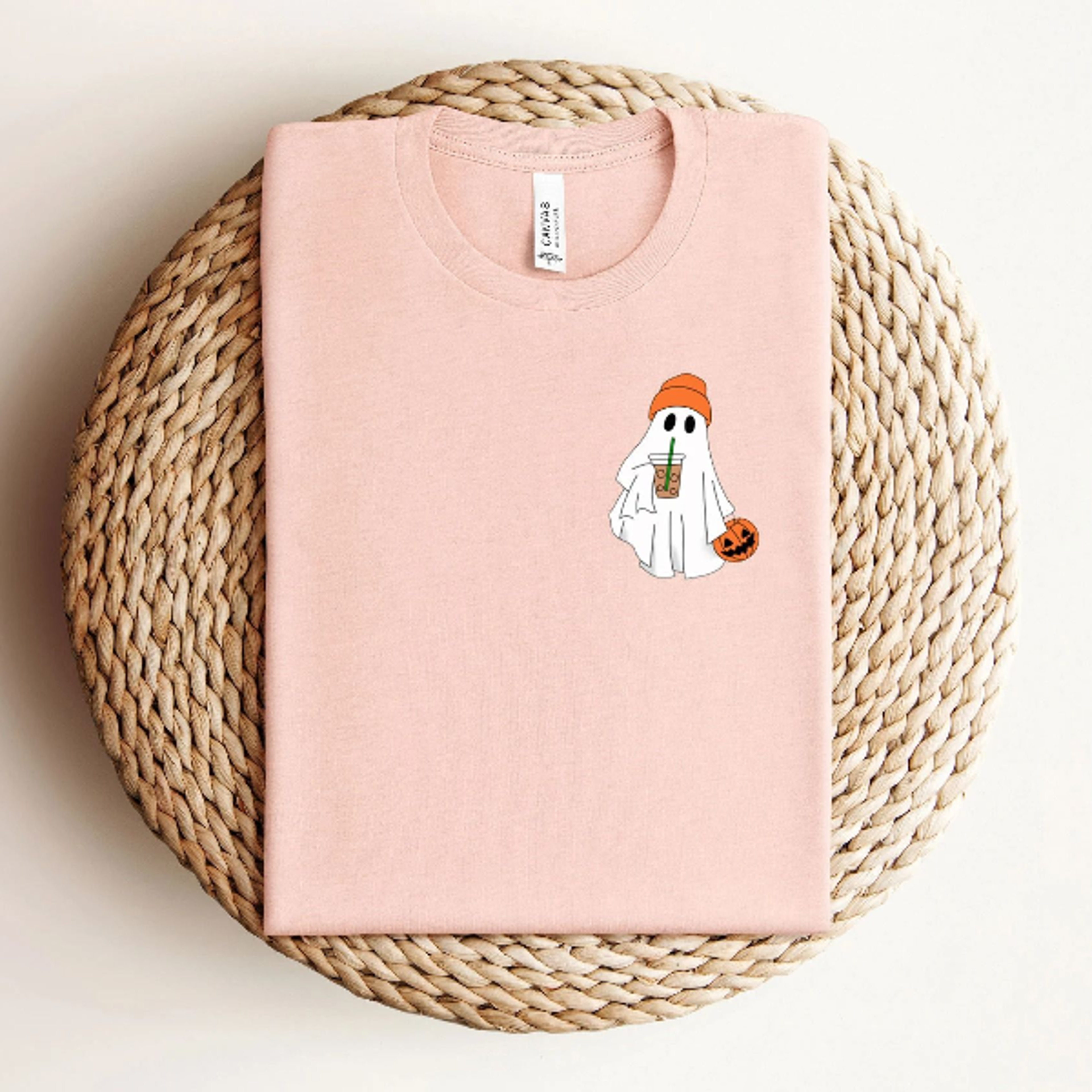 ghost iced coffee shirt - spooky coffee tee - halloween coffee shirt - pocket ghost t-shirt - halloween coffee lover