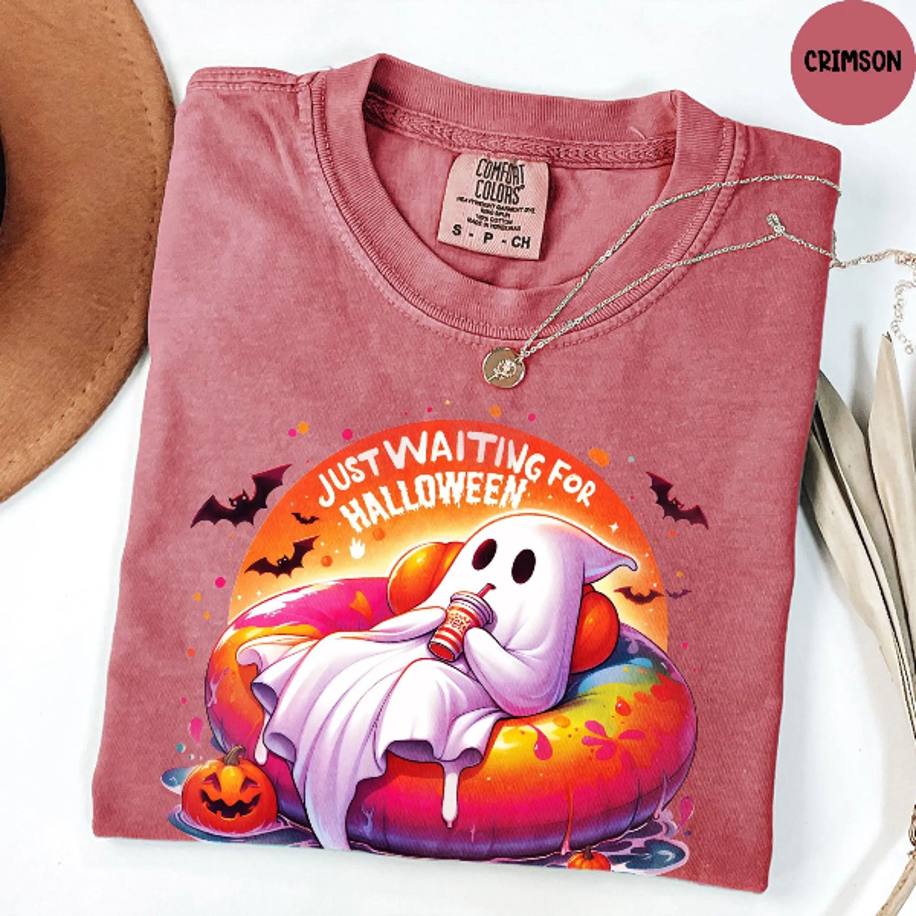just waiting for halloween shirt | halloween shirt | funny ghost pumpkin graphic tee for spooky fall