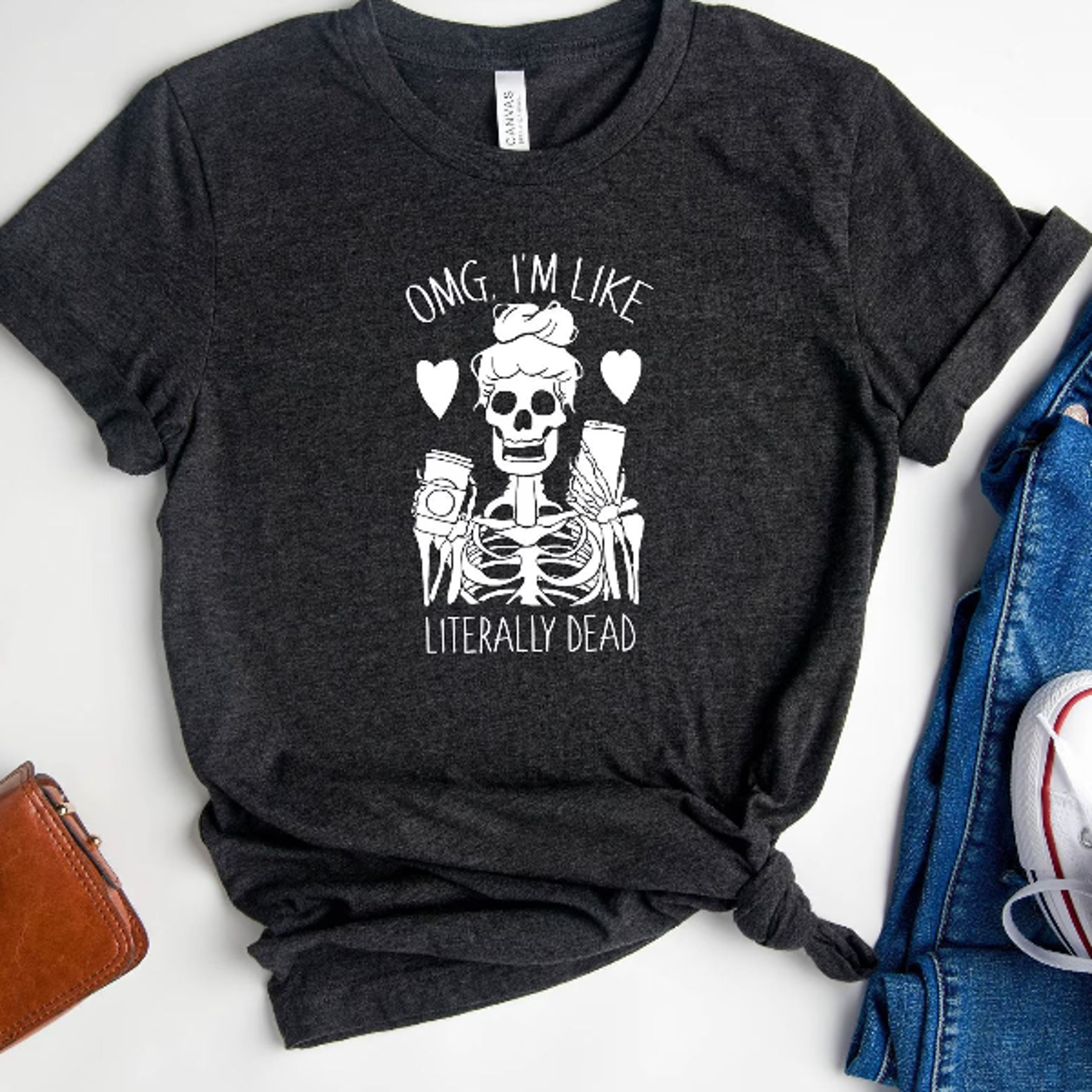 omg i'm like literally dead shirt | halloween shirts | funny skeleton fall graphic tee for women