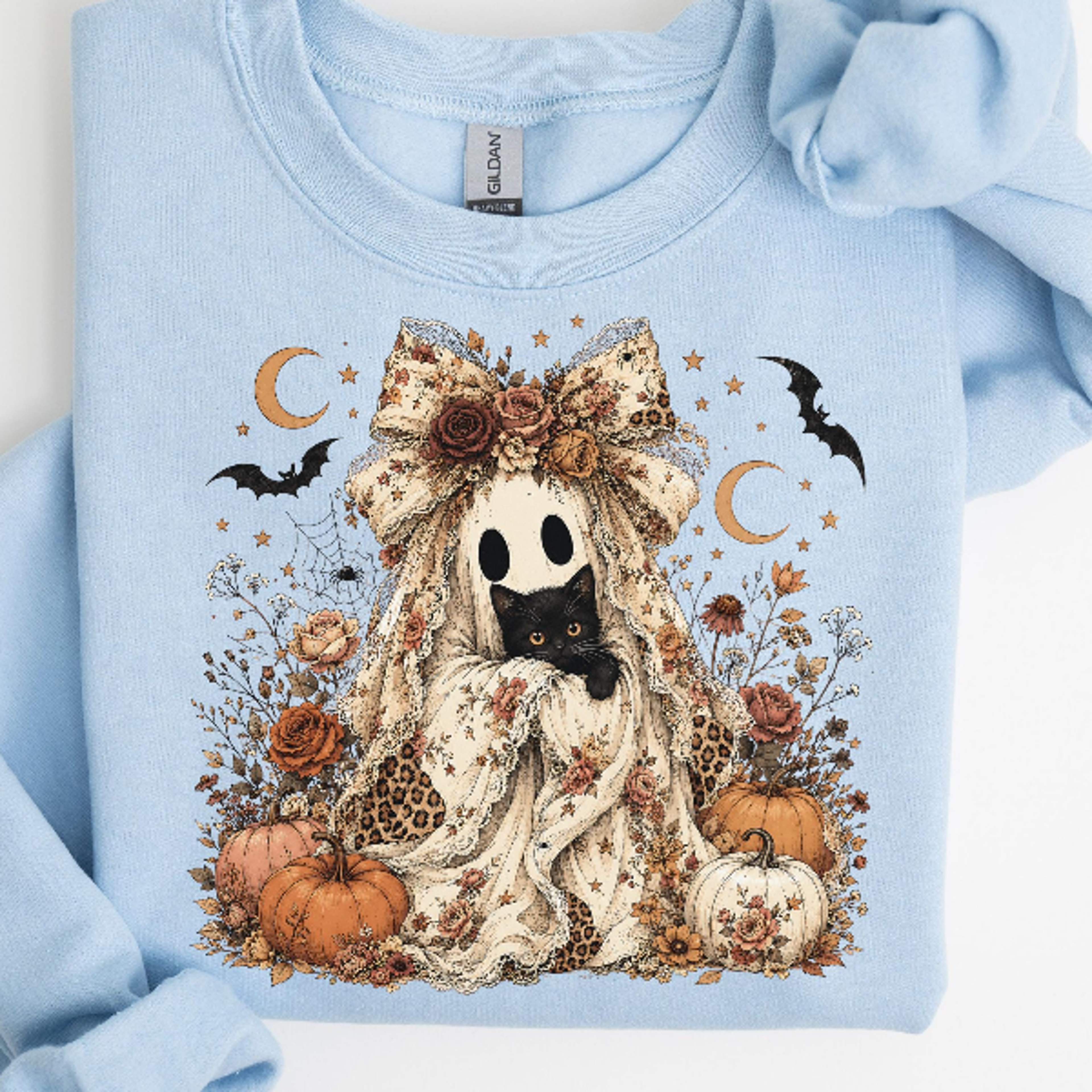 ghost floral halloween sweatshirt | spooky season sweater | black cat pumpkin cottagecore crewneck
