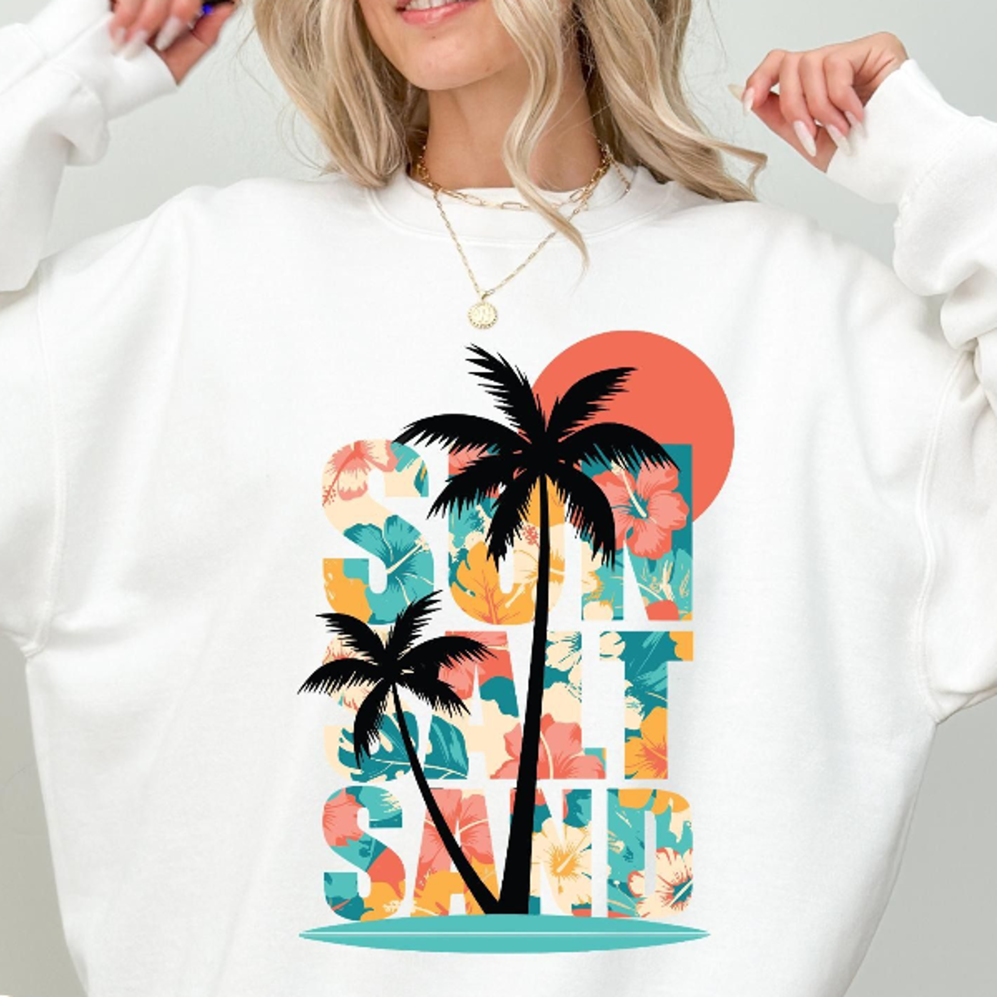 beach summer sweatshirt | sun salt sand | tropical vacation tee | coastal ocean graphic shirt | palm tree be