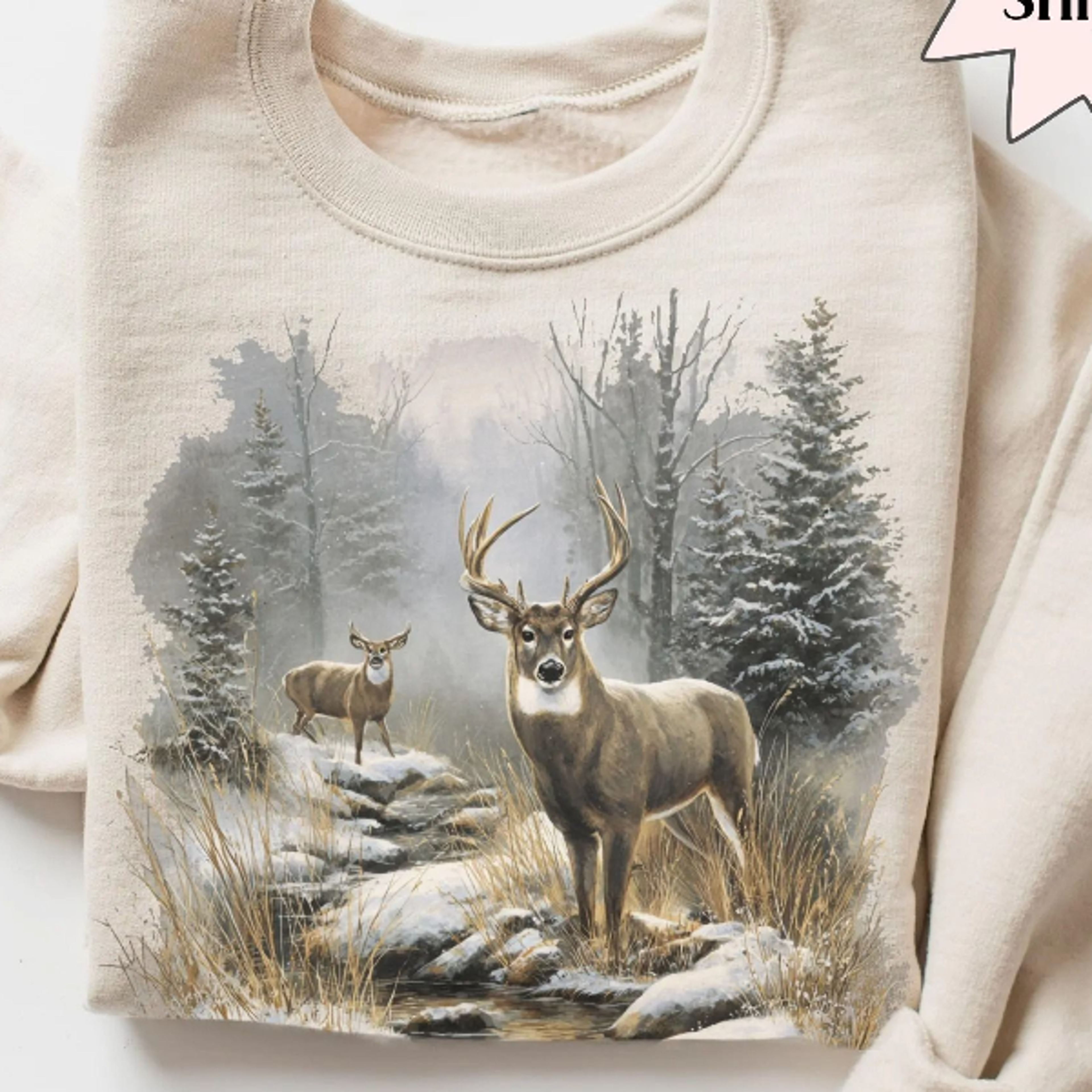 vintage deer sweatshirt | 90s retro fall buck & doe sweater | americana nostalgia crewneck