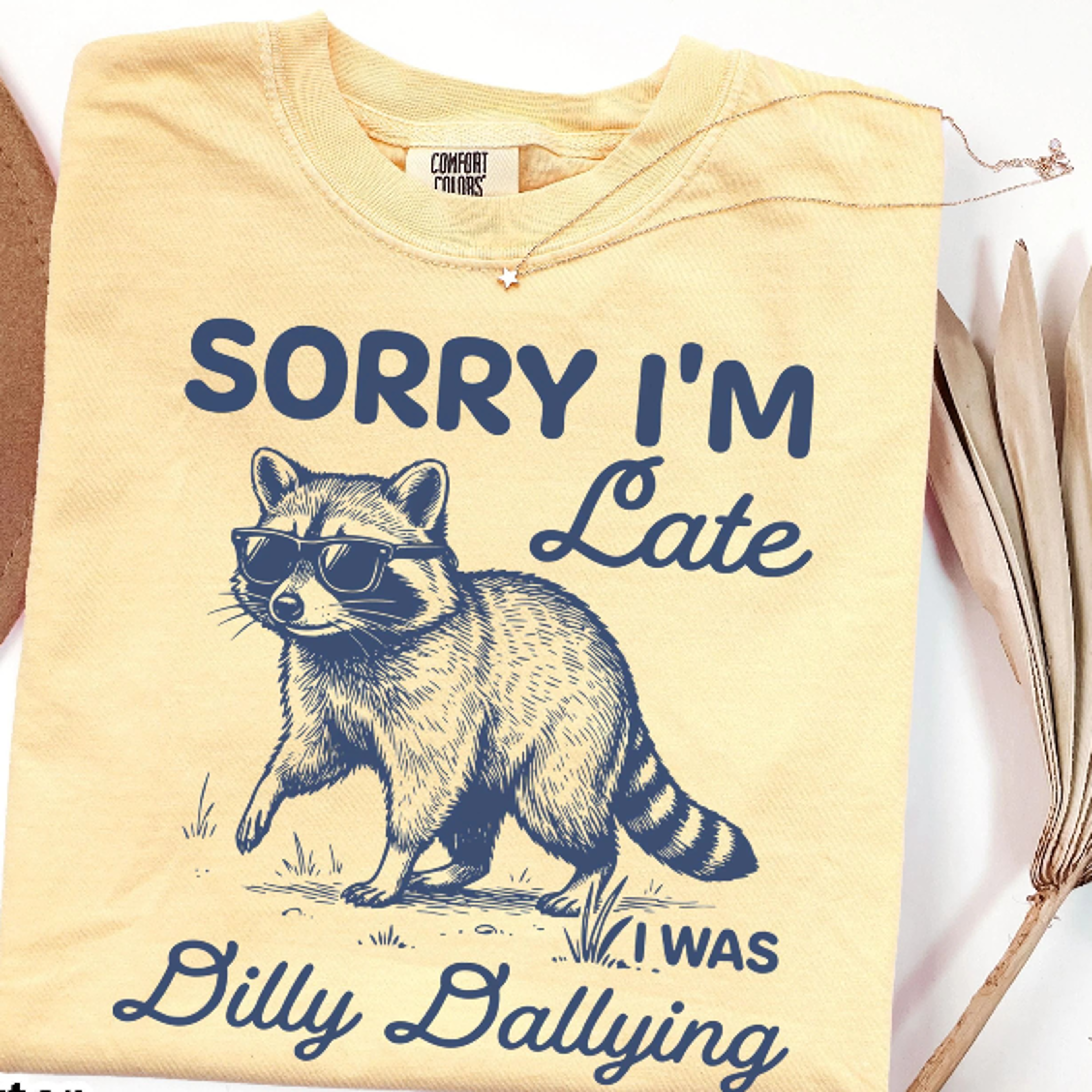 funny raccoon shirt | sorry i'm late dilly dallying tee | retro feral animal graphic shirt