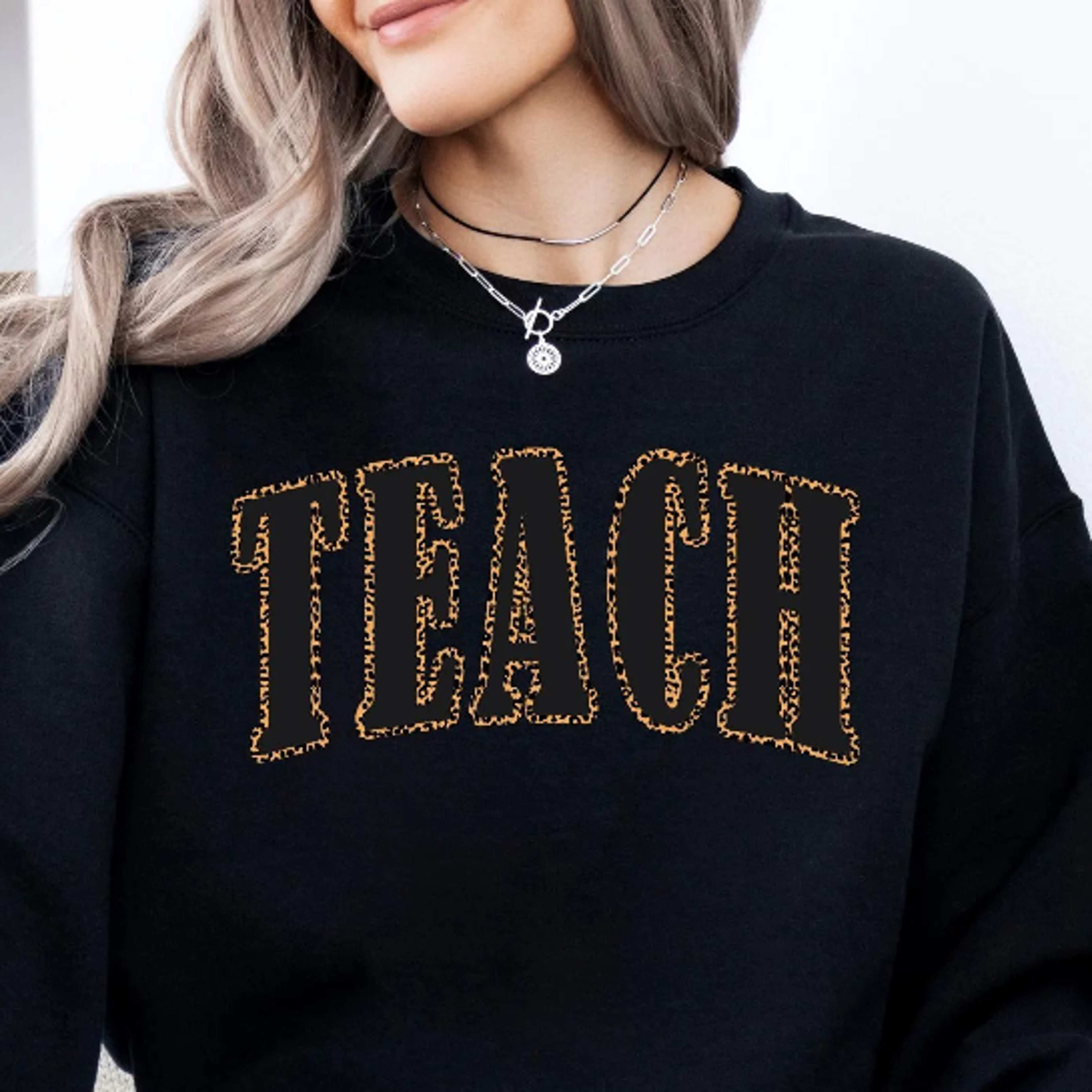 leopard print teacher crewneck sweatshirt | cute teaching shirt | trendy teacher gift | back to school shirt | teacher a