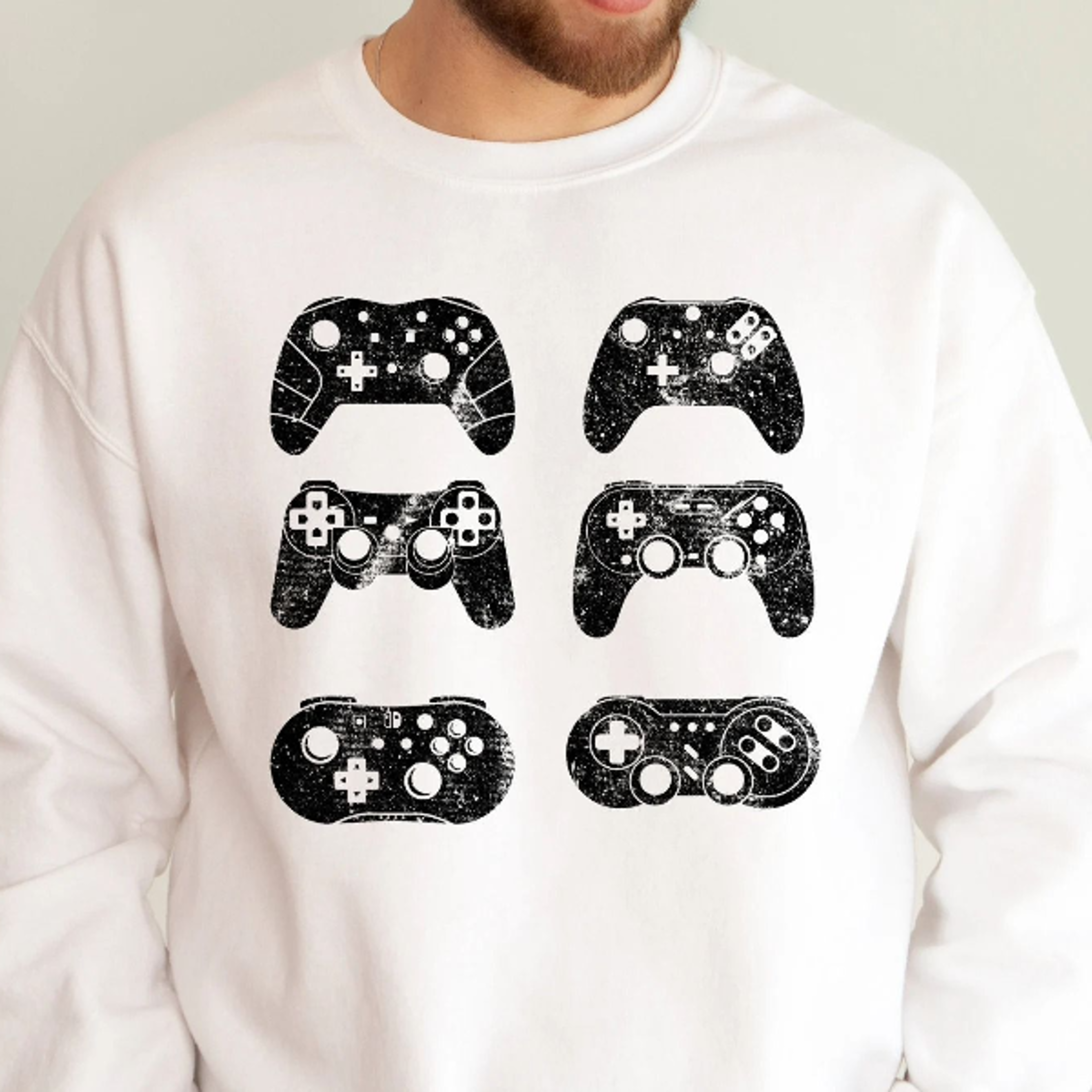 video gaming controllers crewneck sweatshirt | gift for video game player | video gamer retro graphic tee | gift for gam